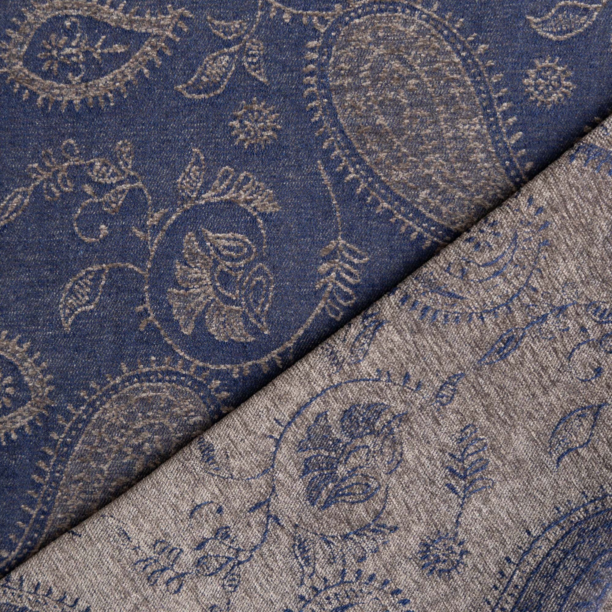Chenille denim paisley donker jeansblauw