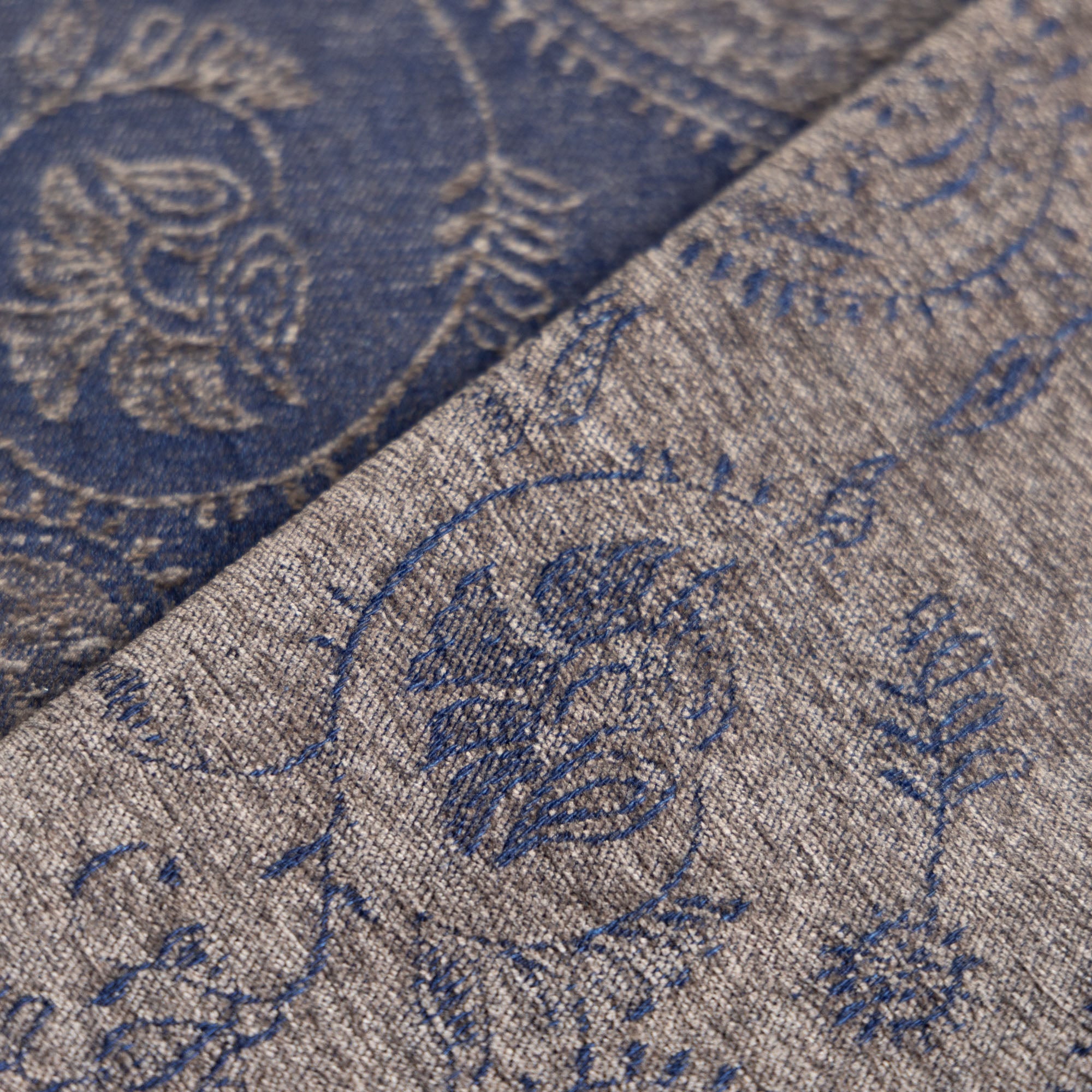 Chenille denim paisley donker jeansblauw