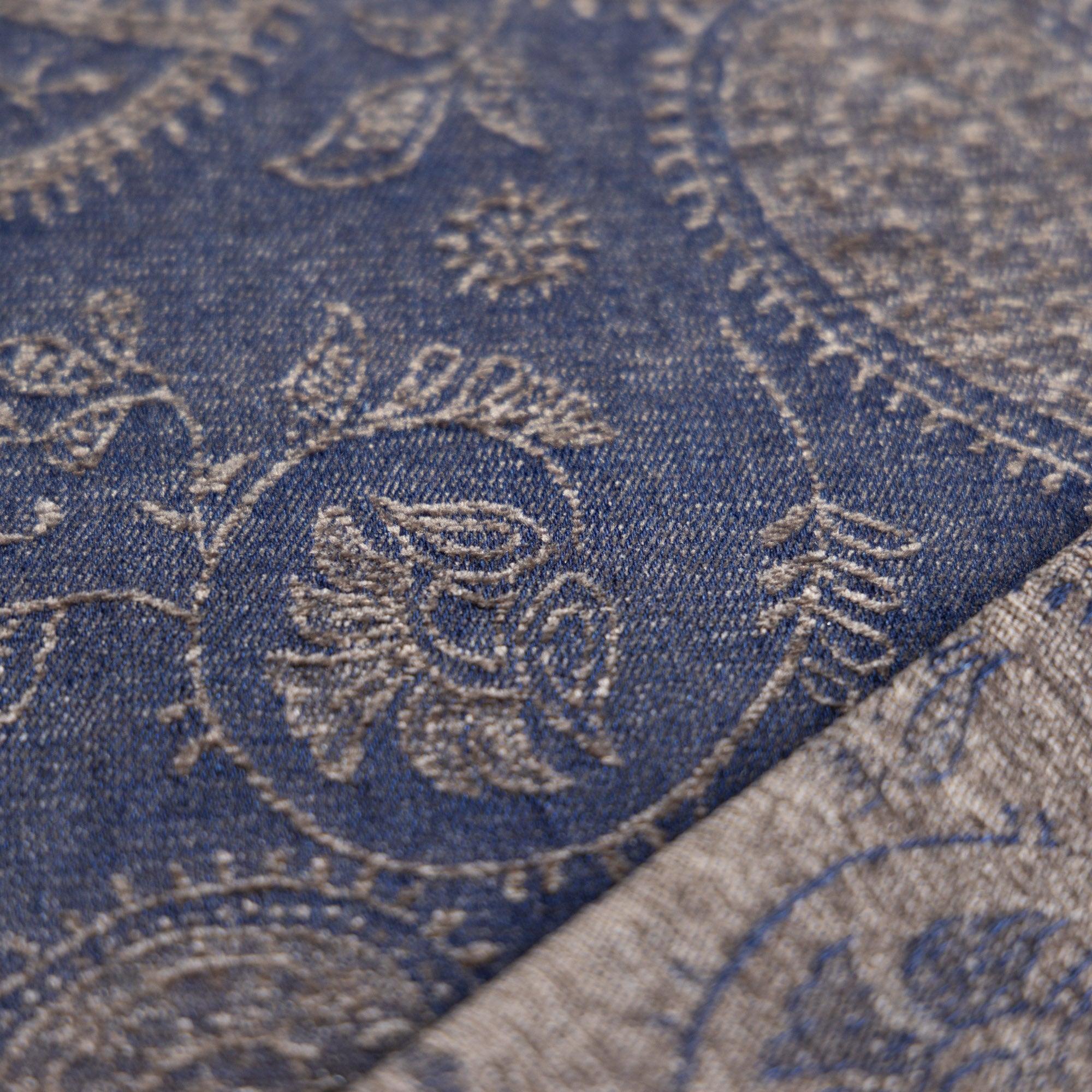 Chenille denim paisley donker jeansblauw