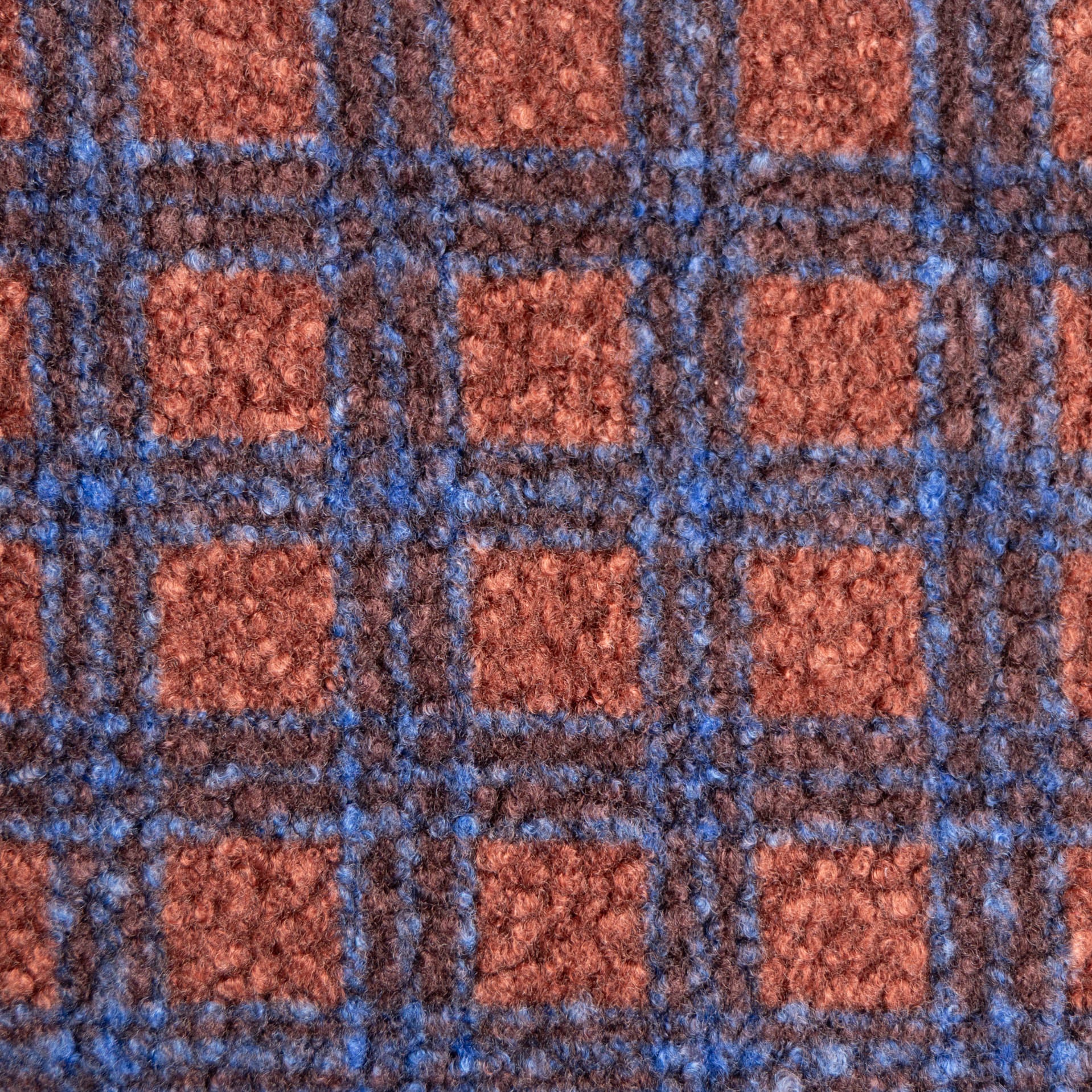 Bouclé ruit bruin/blauw