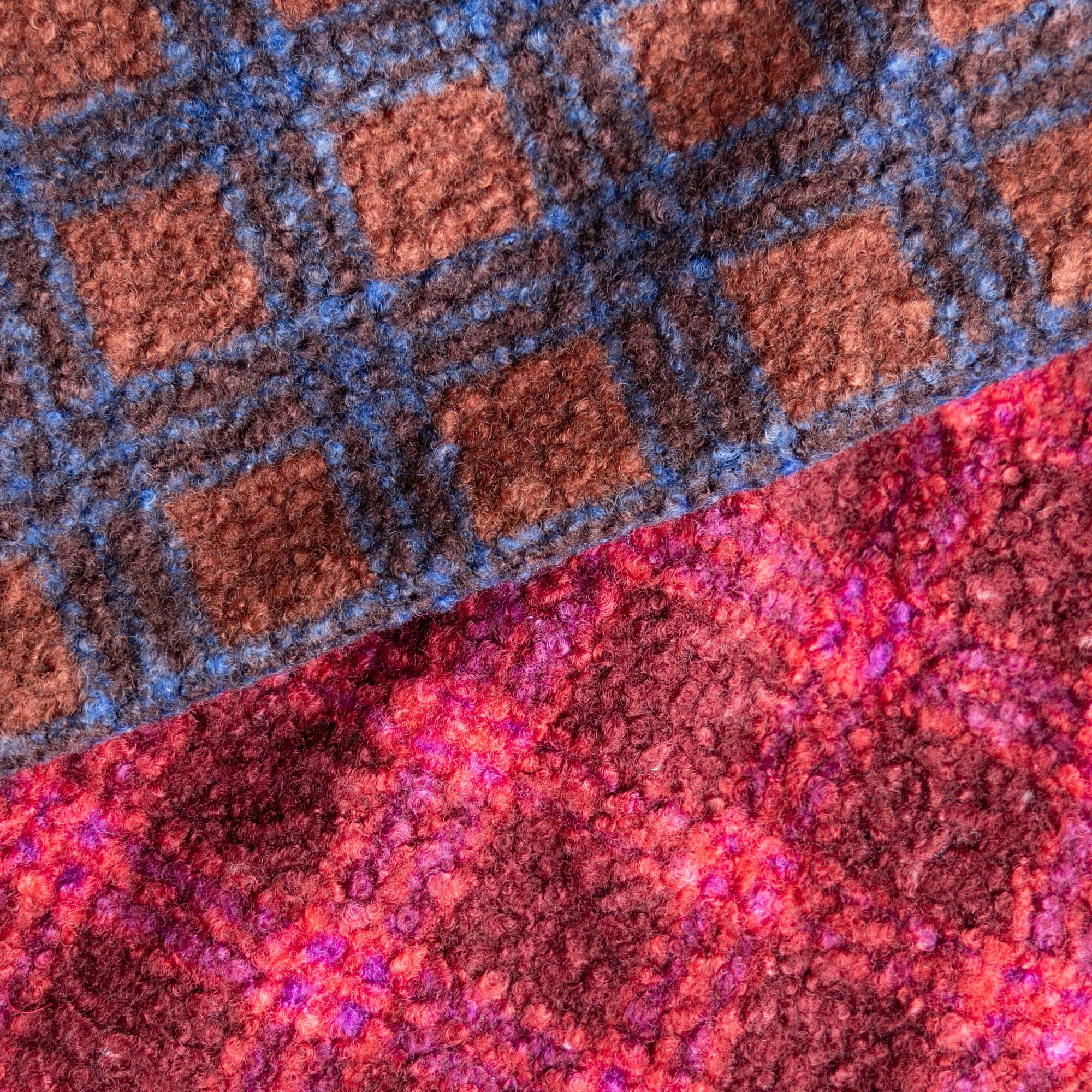Bouclé ruit bruin/blauw