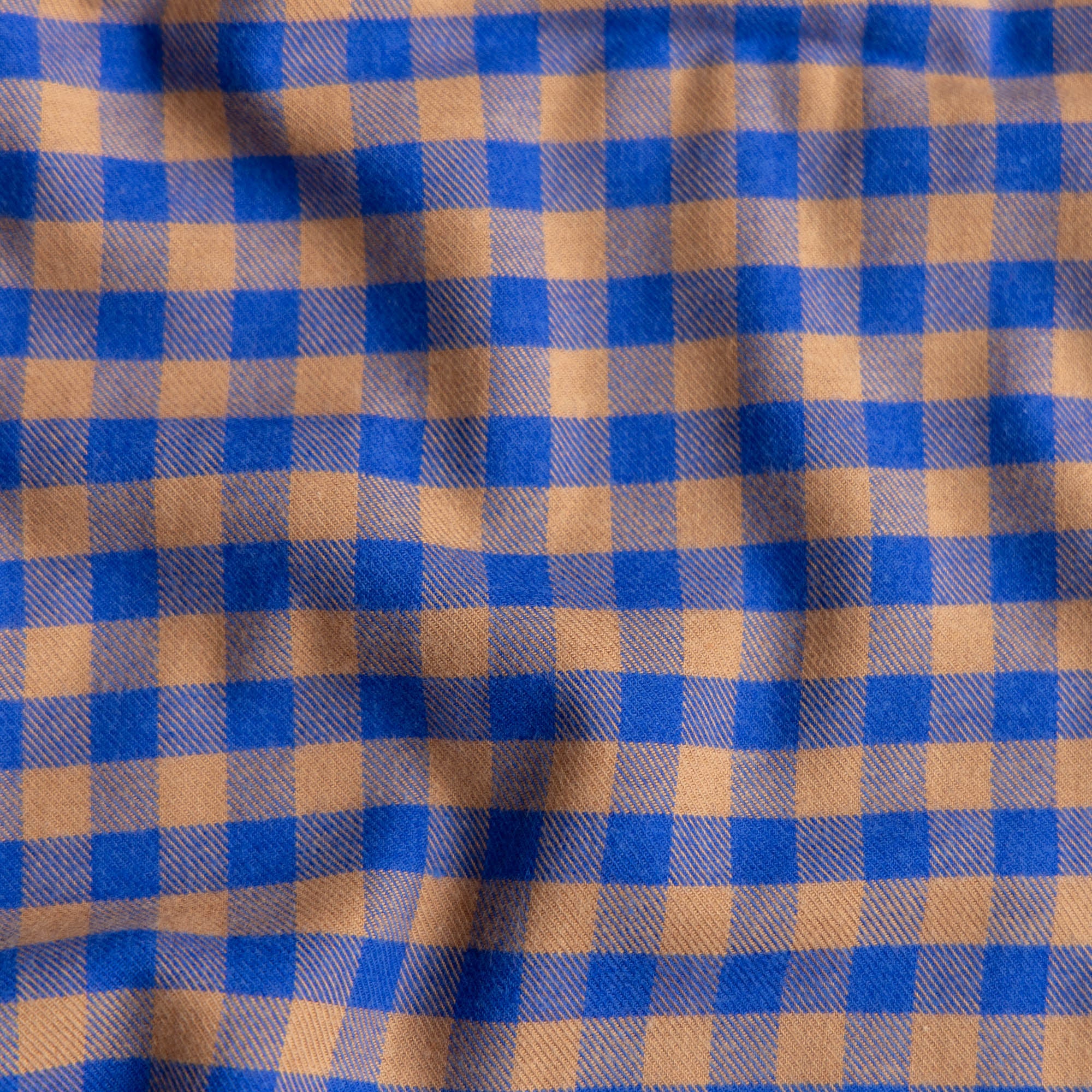 Flanel ruit caramel/kobaltblauw