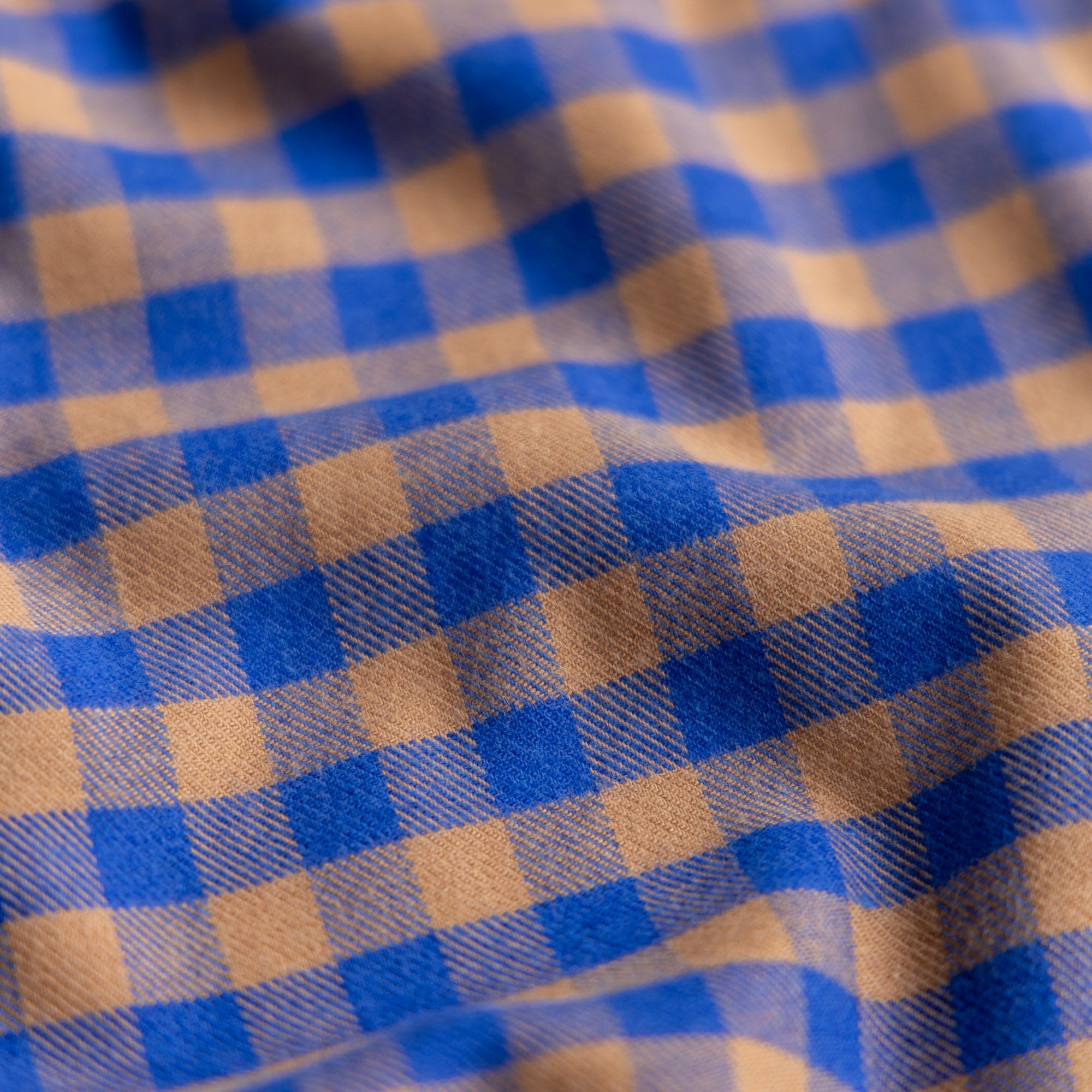 Flanel ruit caramel/kobaltblauw