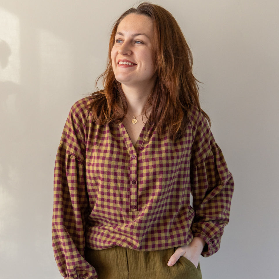 Coupon 175 cm Flanel ruit olijfgroen/aubergine