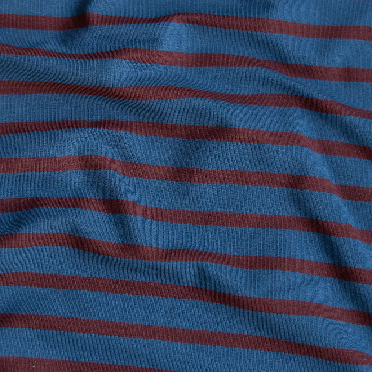 Jersey yarn dyed strepen donker jeansblauw/burgundy