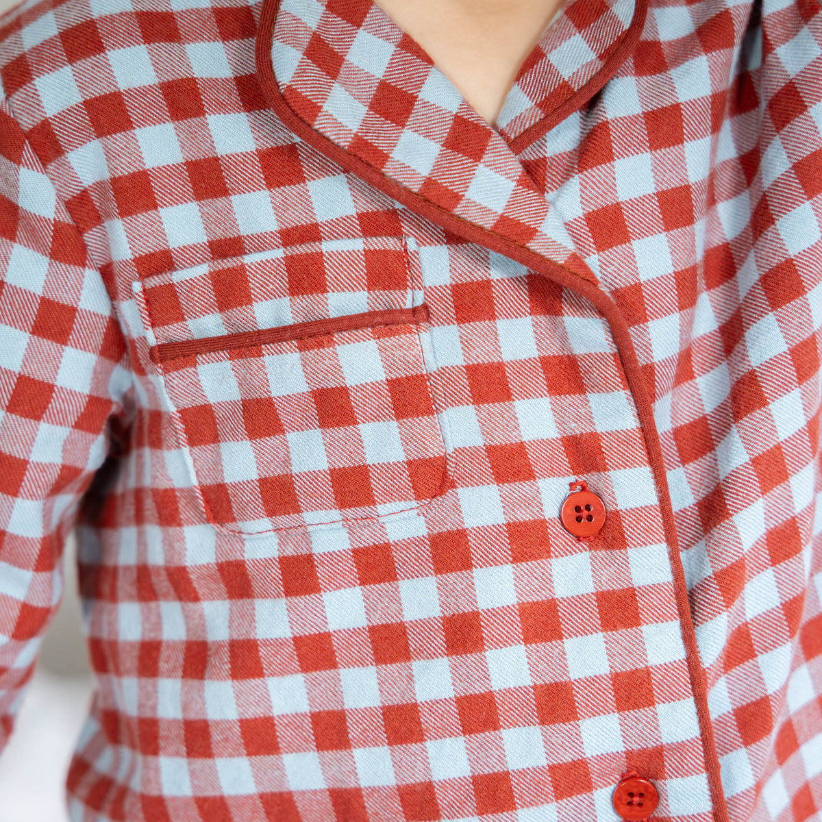 Flanel ruit steenrood/blauw