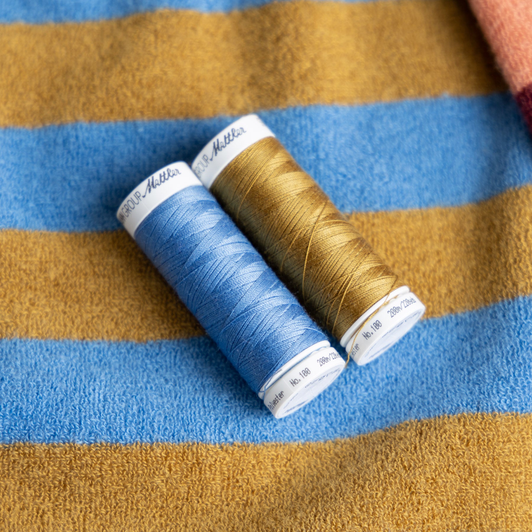 Badstof strepen jeansblauw/olijfgroen