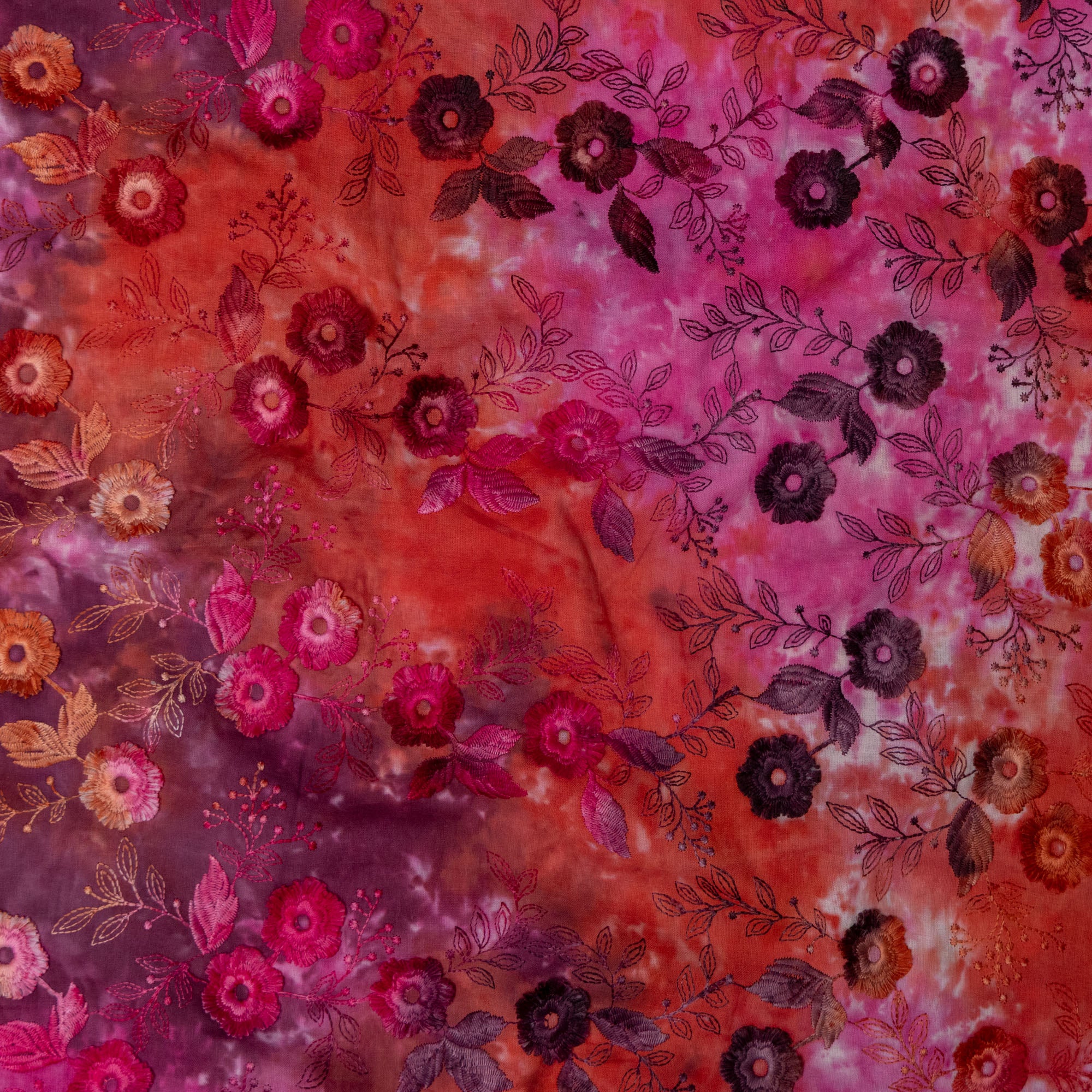 Tie dye broderie rood/roze