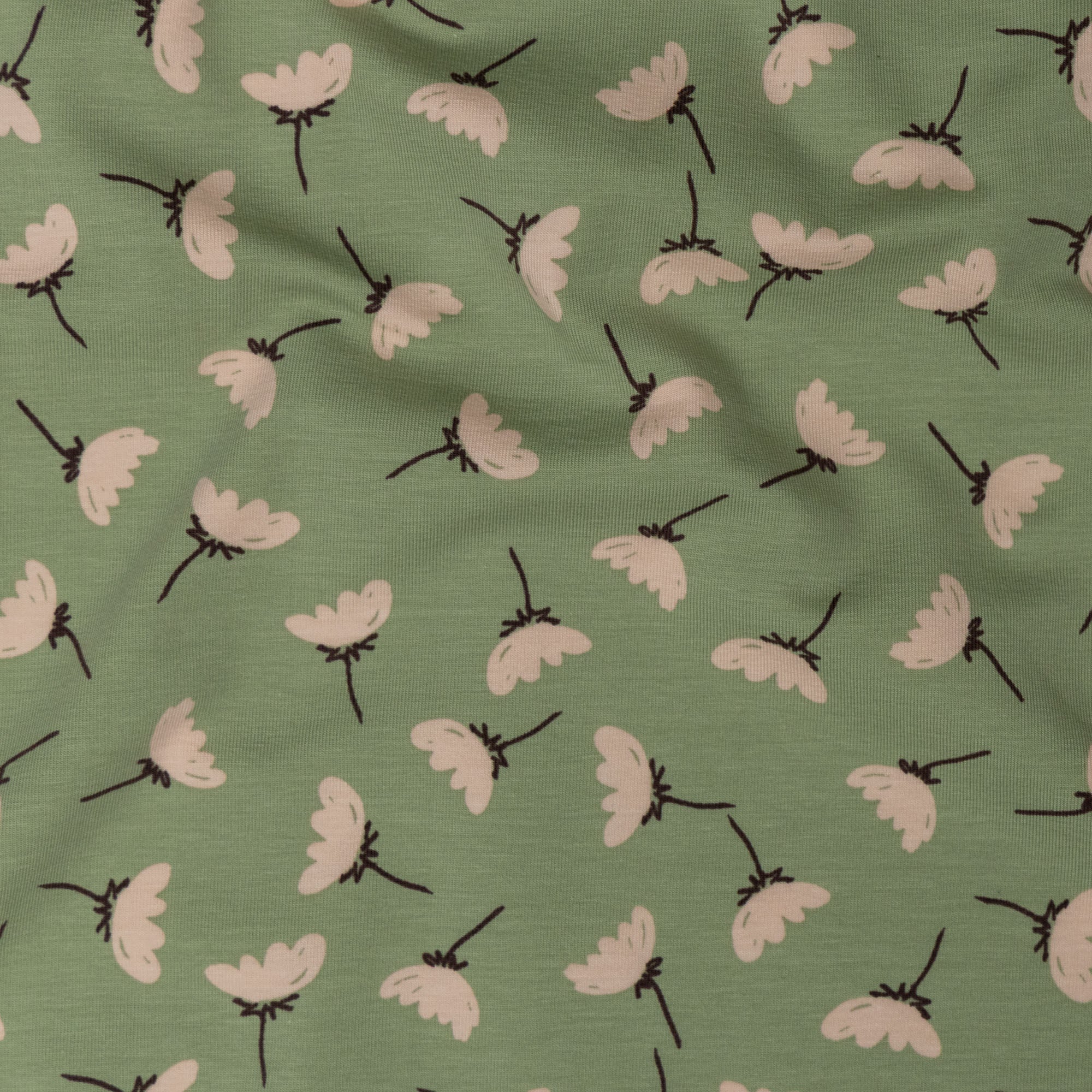 Jersey roze bloemen olijfgroen
