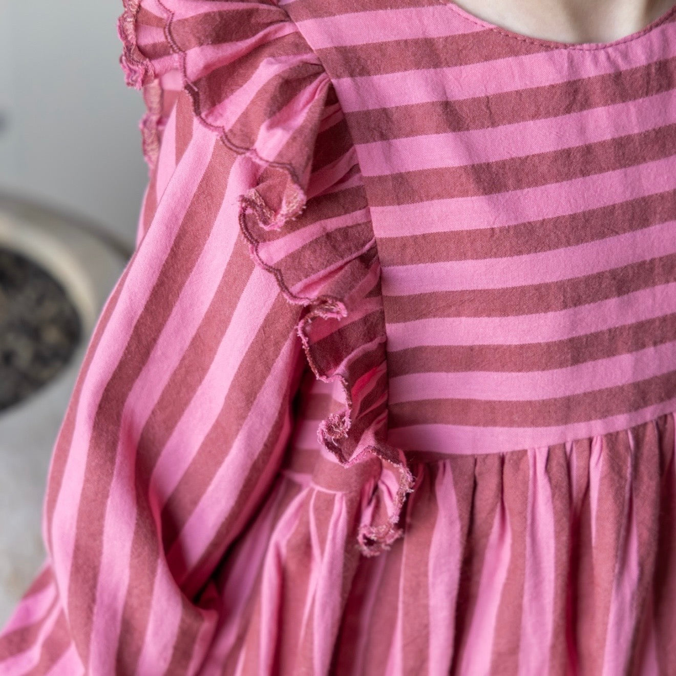 Yarn dyed katoen strepen mauve
