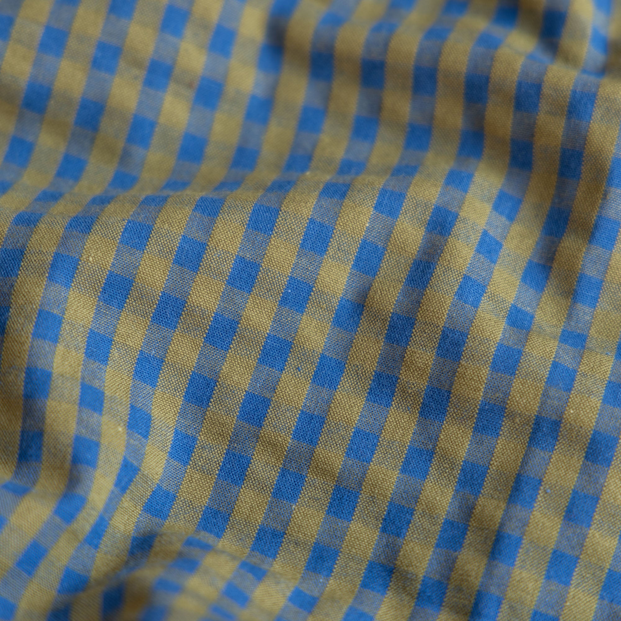 Seersucker ruit brons/kobalt