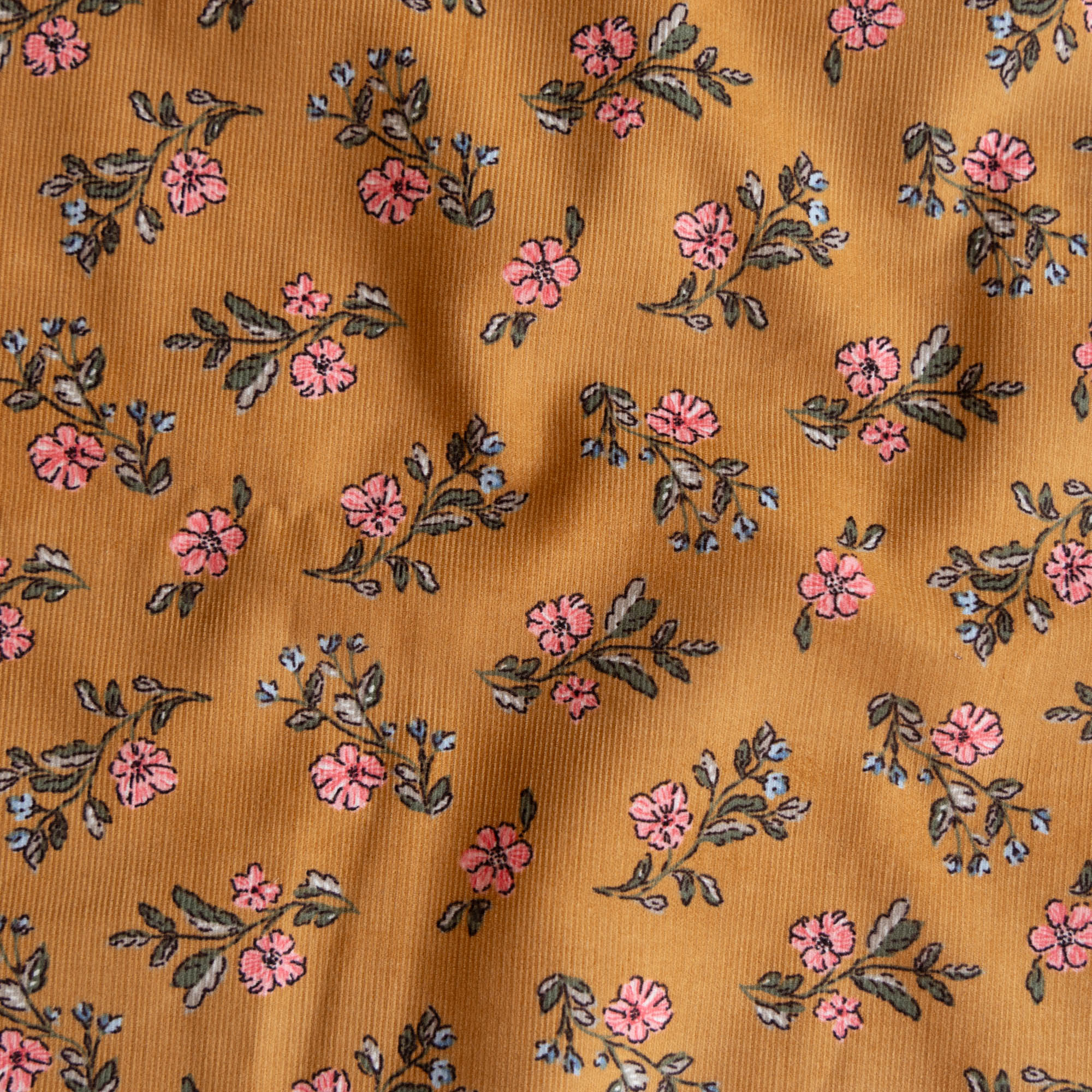 Babycord velour lina bloemen oker