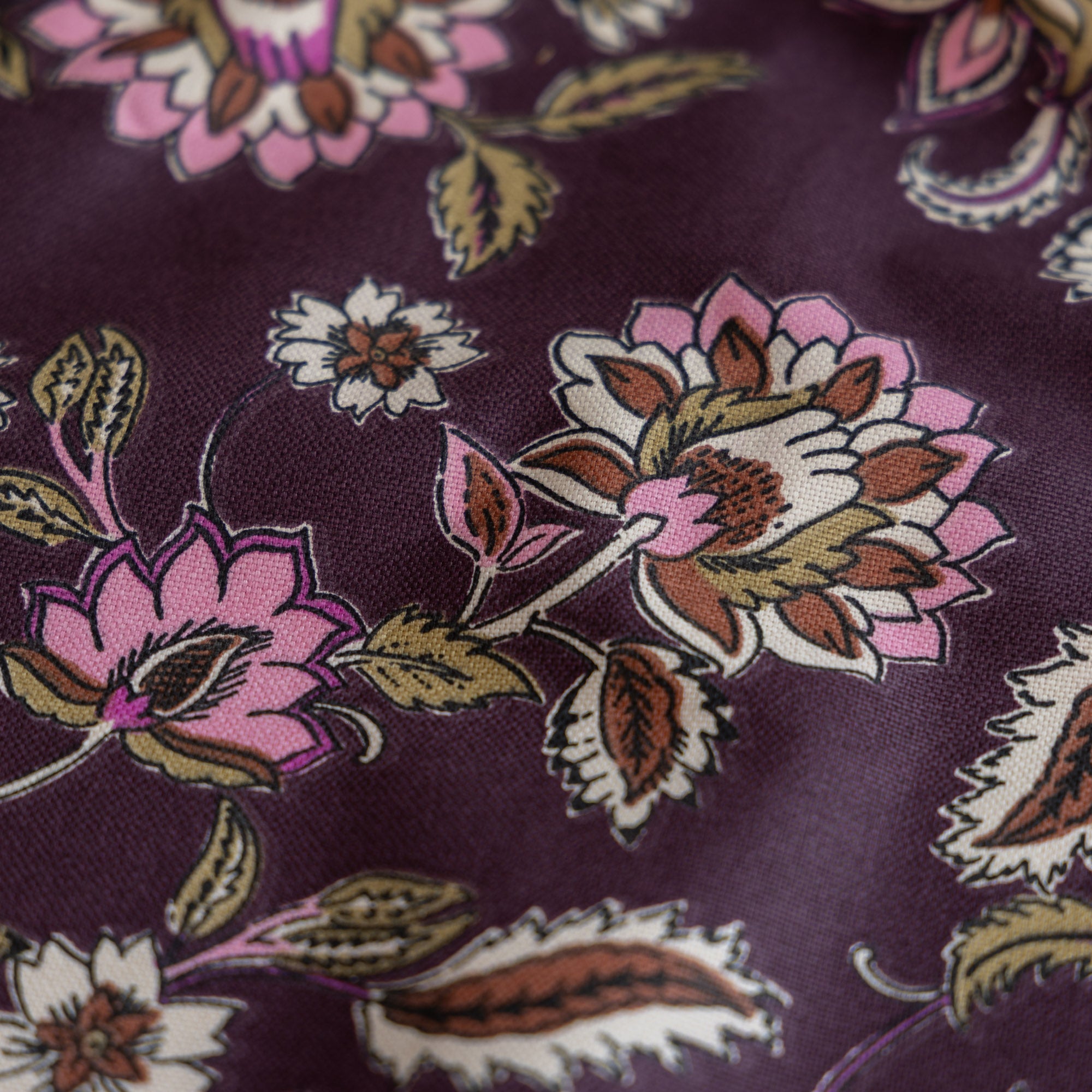 Half panama canvas bloemen aubergine