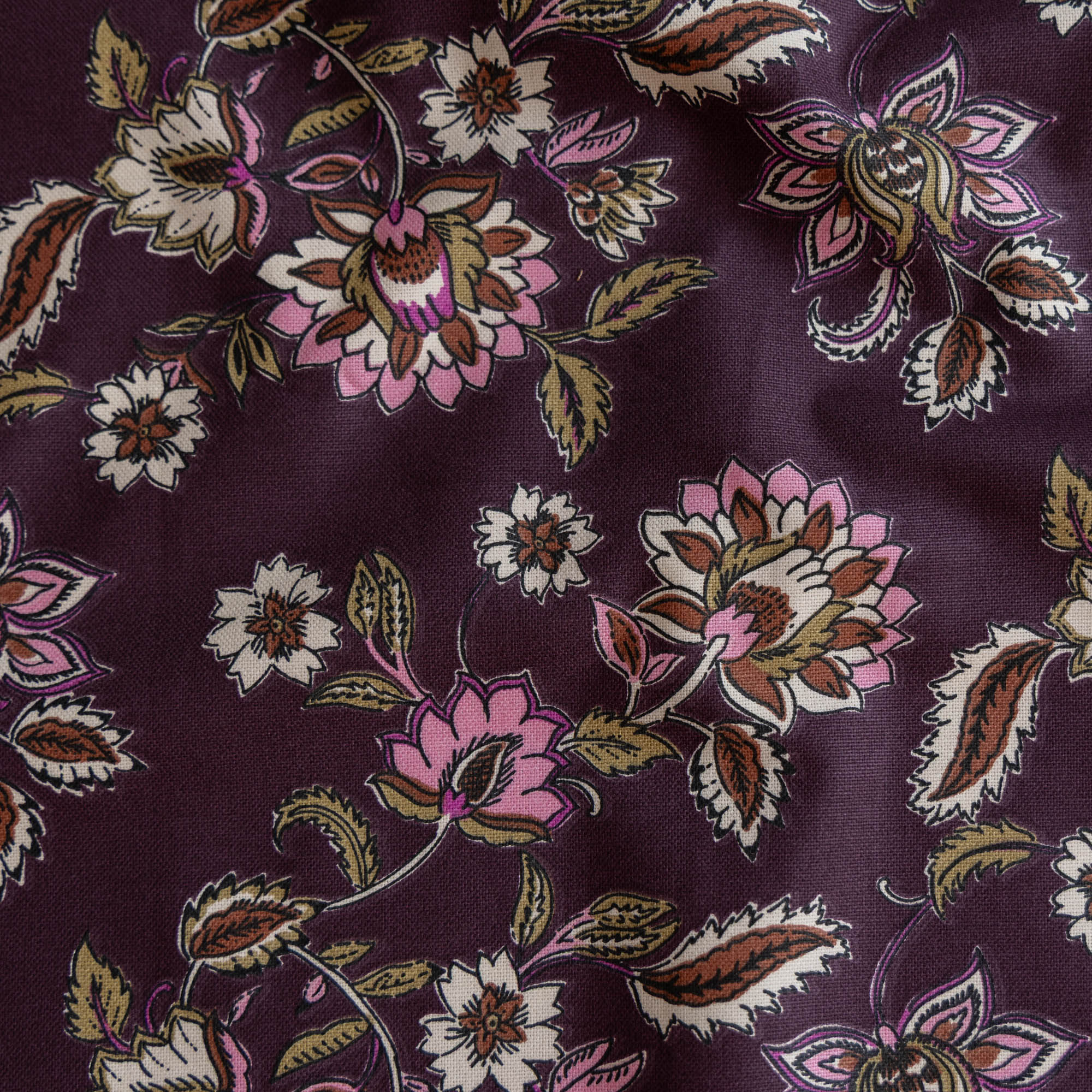 Half panama canvas bloemen aubergine
