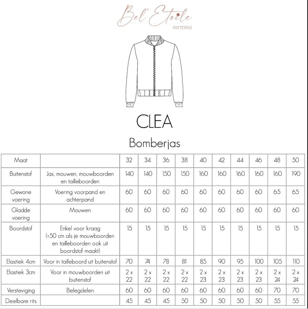Bel'Etoile - Clea bomber dames en tieners (papieren patroon)
