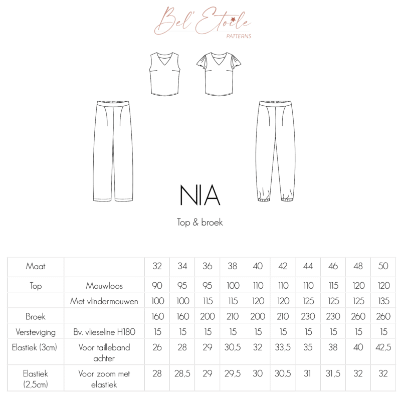 Bel'Etoile - Nia top/broek dames (papieren patroon)