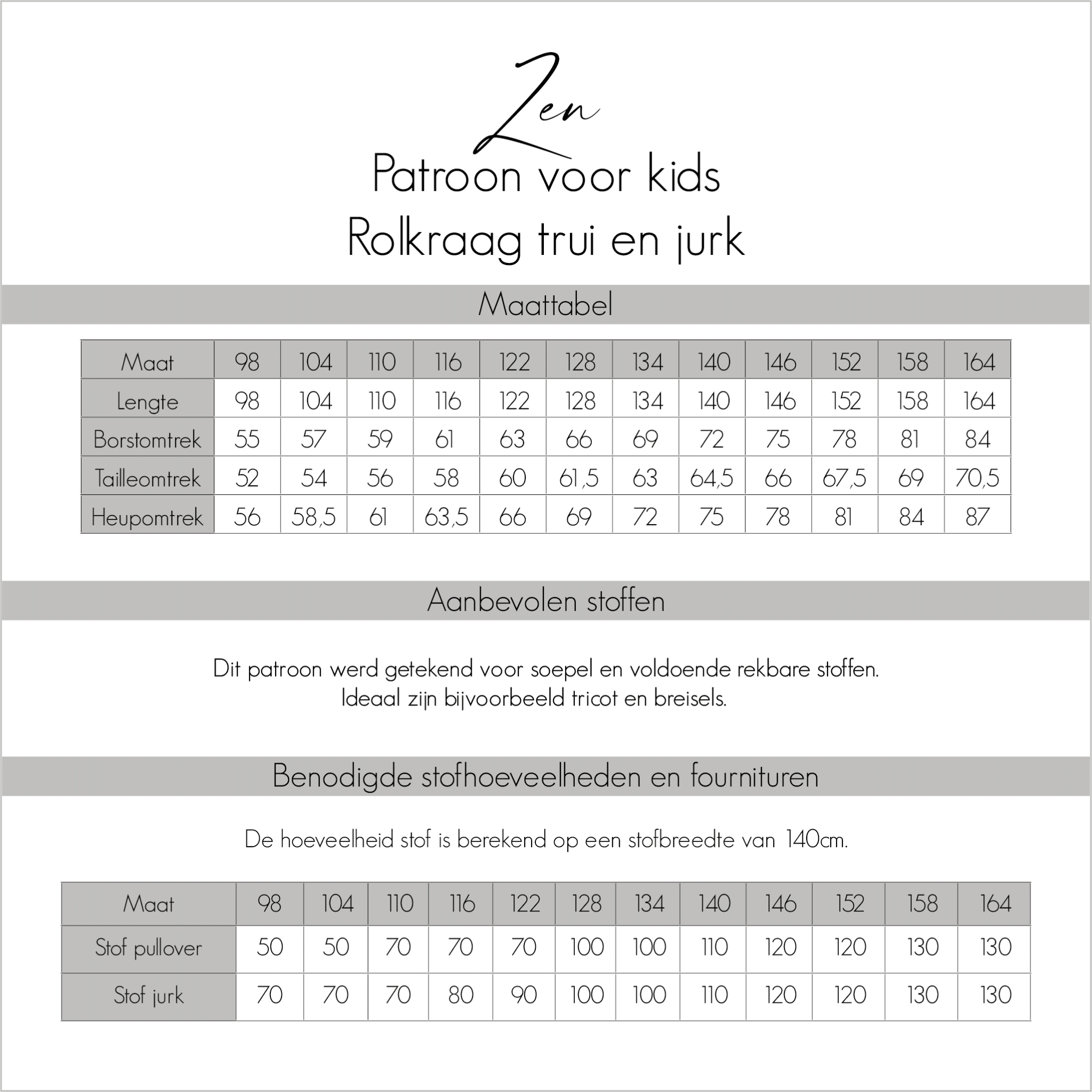 Bel'Etoile - Zen rolkraag trui + jurk dames, tieners en kids (papieren naaipatroon)