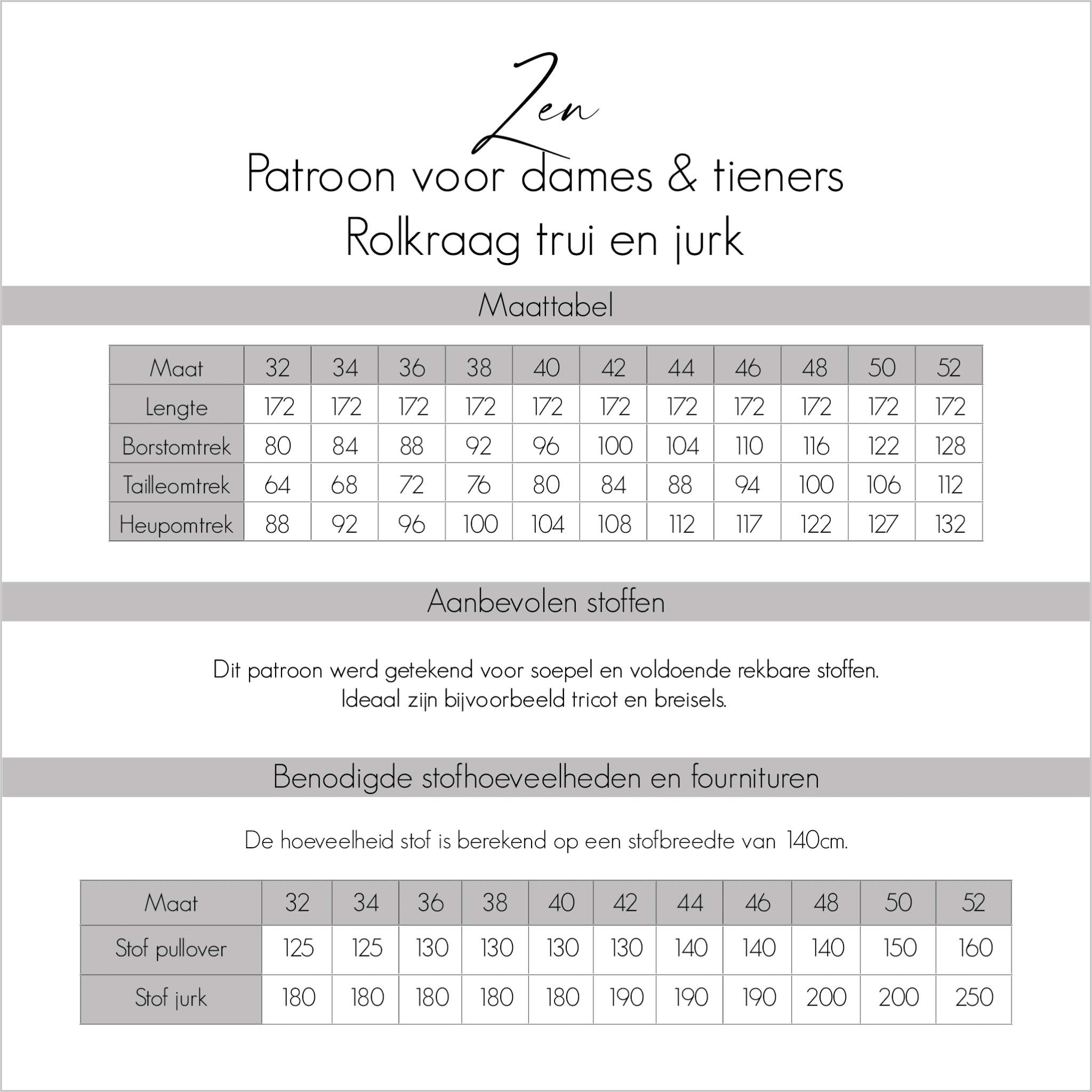 Bel'Etoile - Zen rolkraag trui + jurk dames, tieners en kids (papieren naaipatroon)