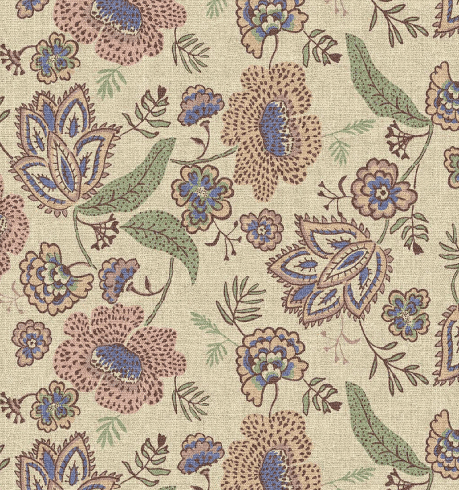 Canvas bloemen khono ecru/blauw
