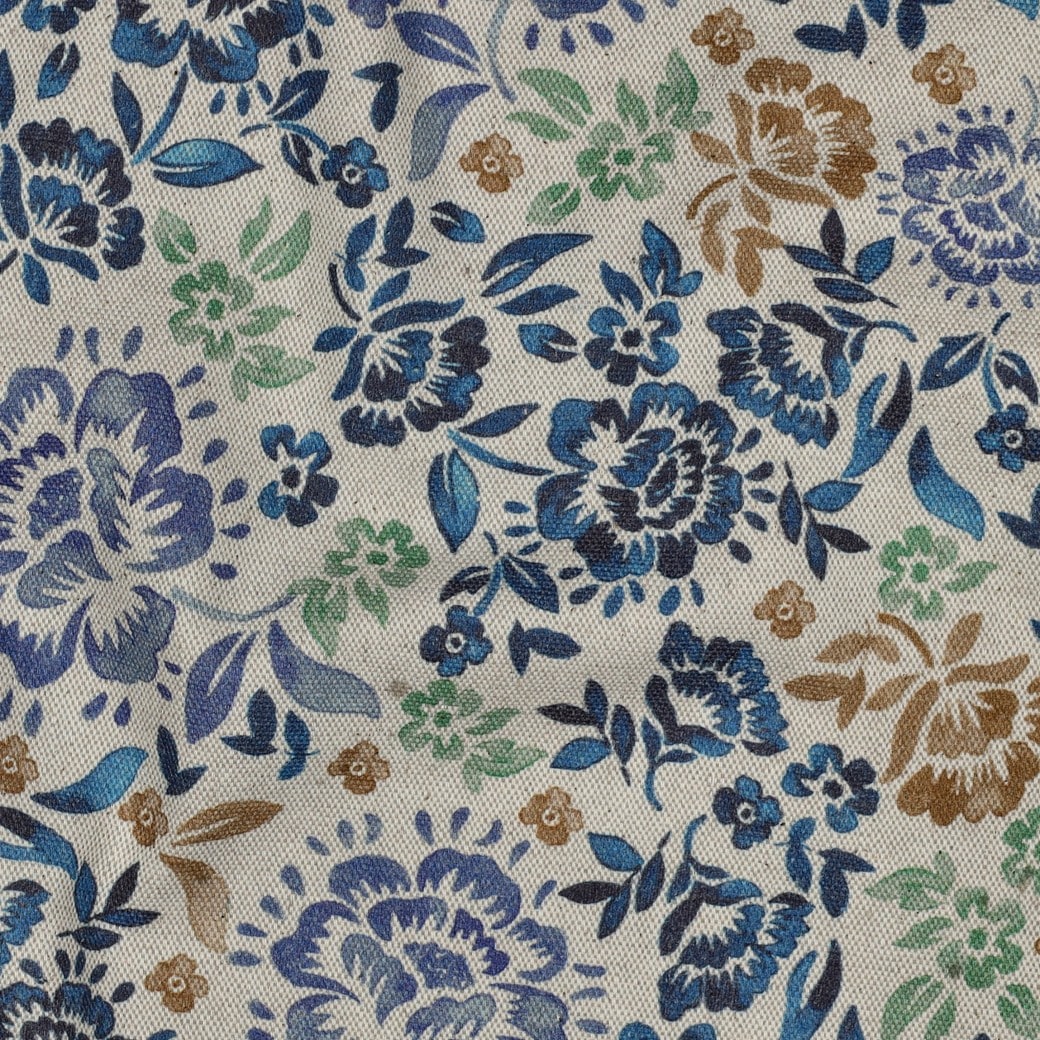 Canvas linnenlook digitaal bloemen blauw