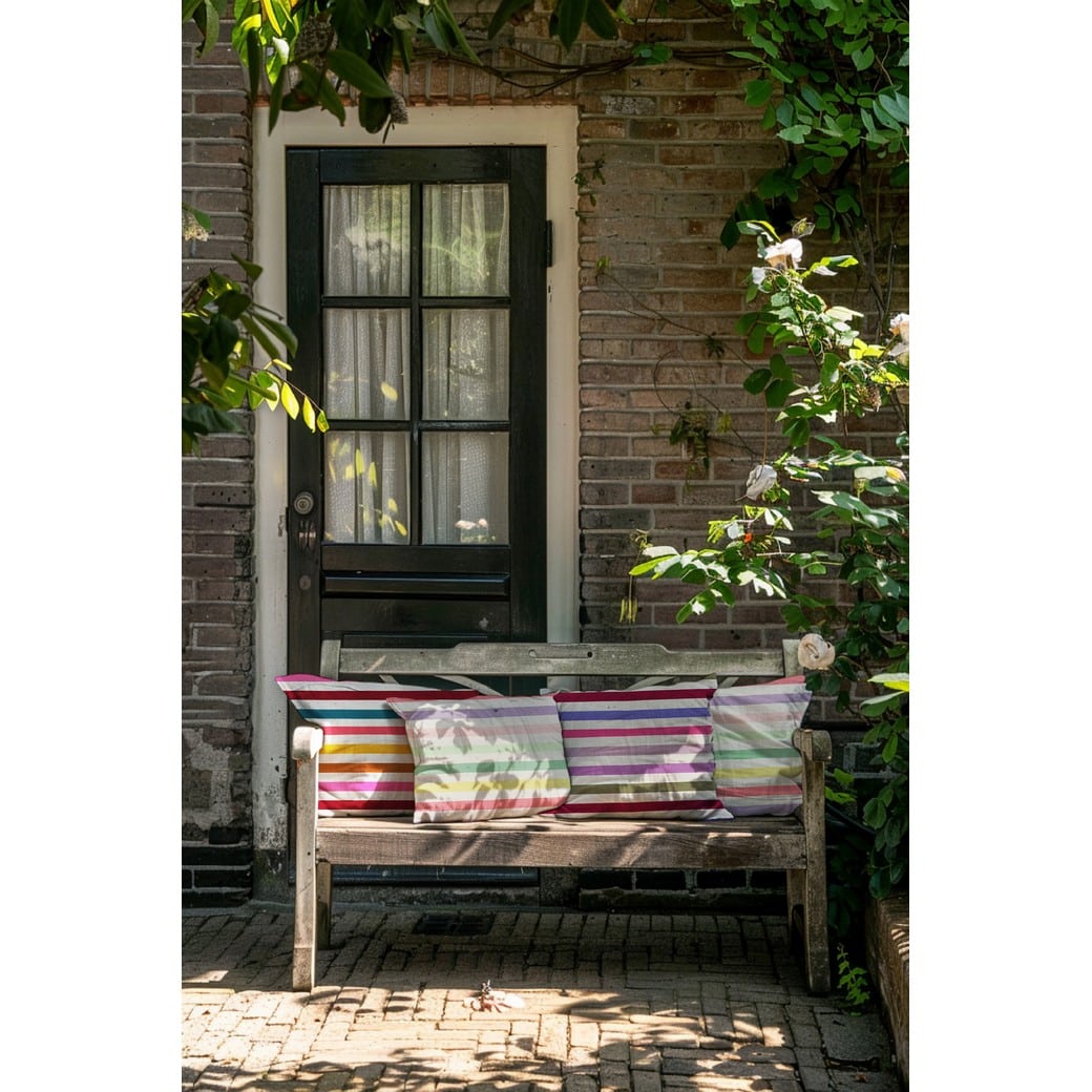 Canvas strepen geel/bruin/roze