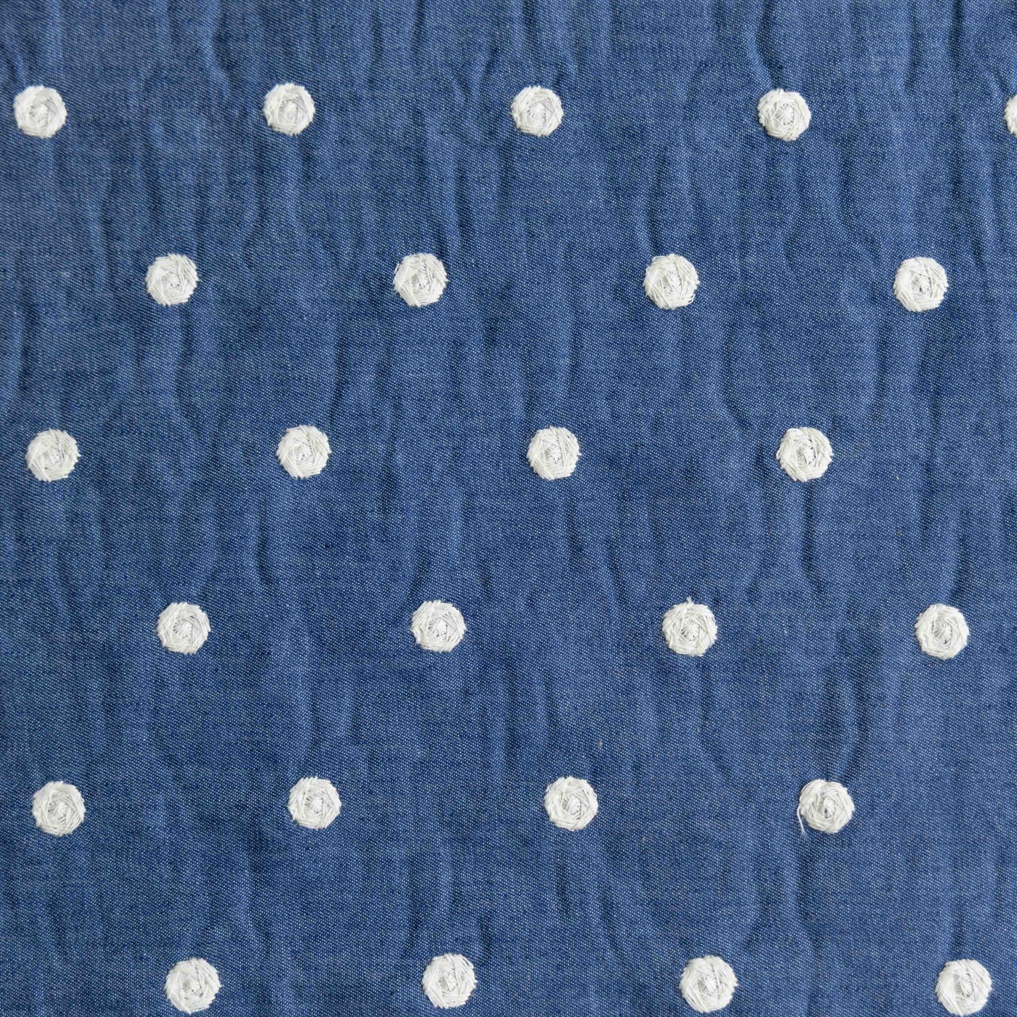 Chambray geborduurde stippen wit