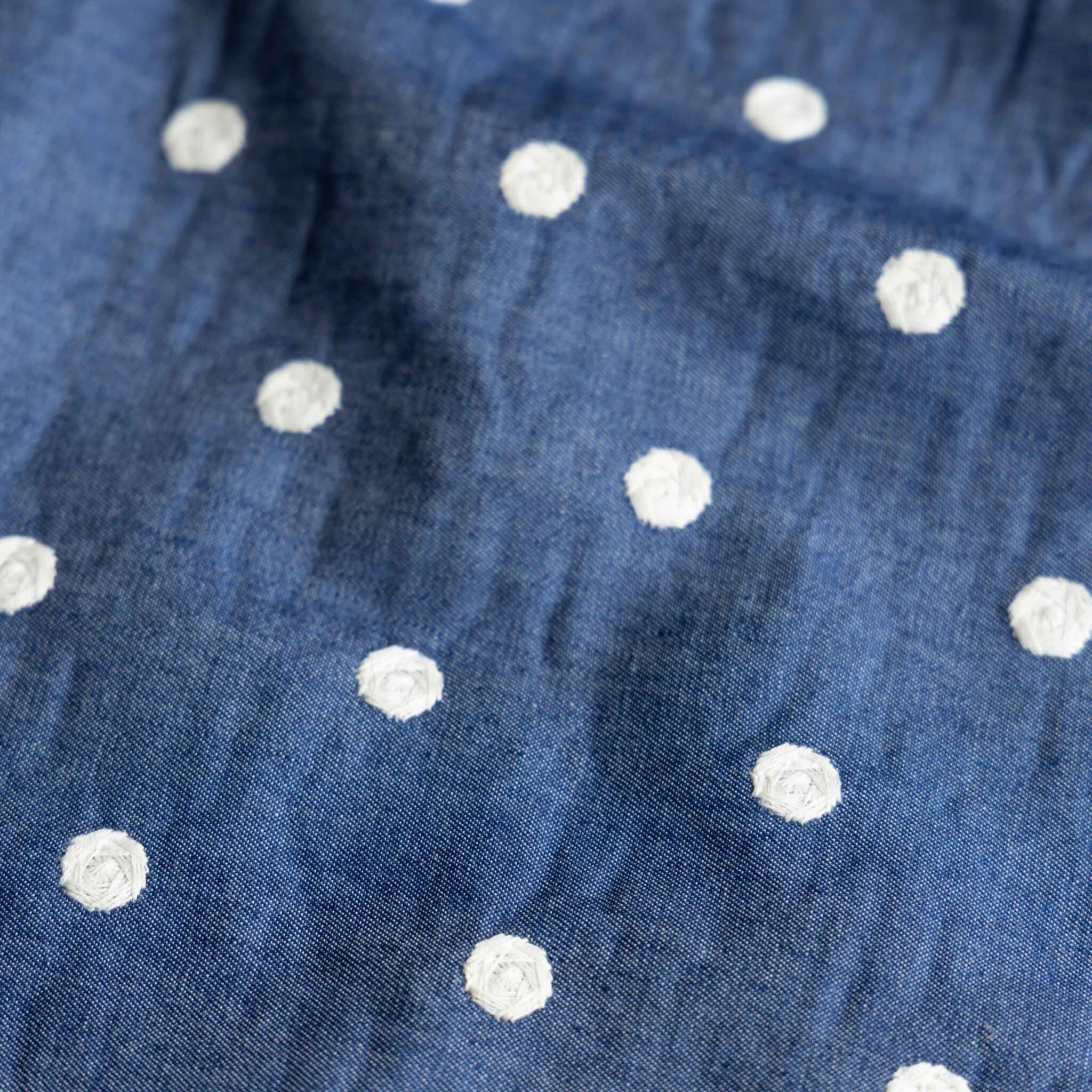 Chambray geborduurde stippen wit