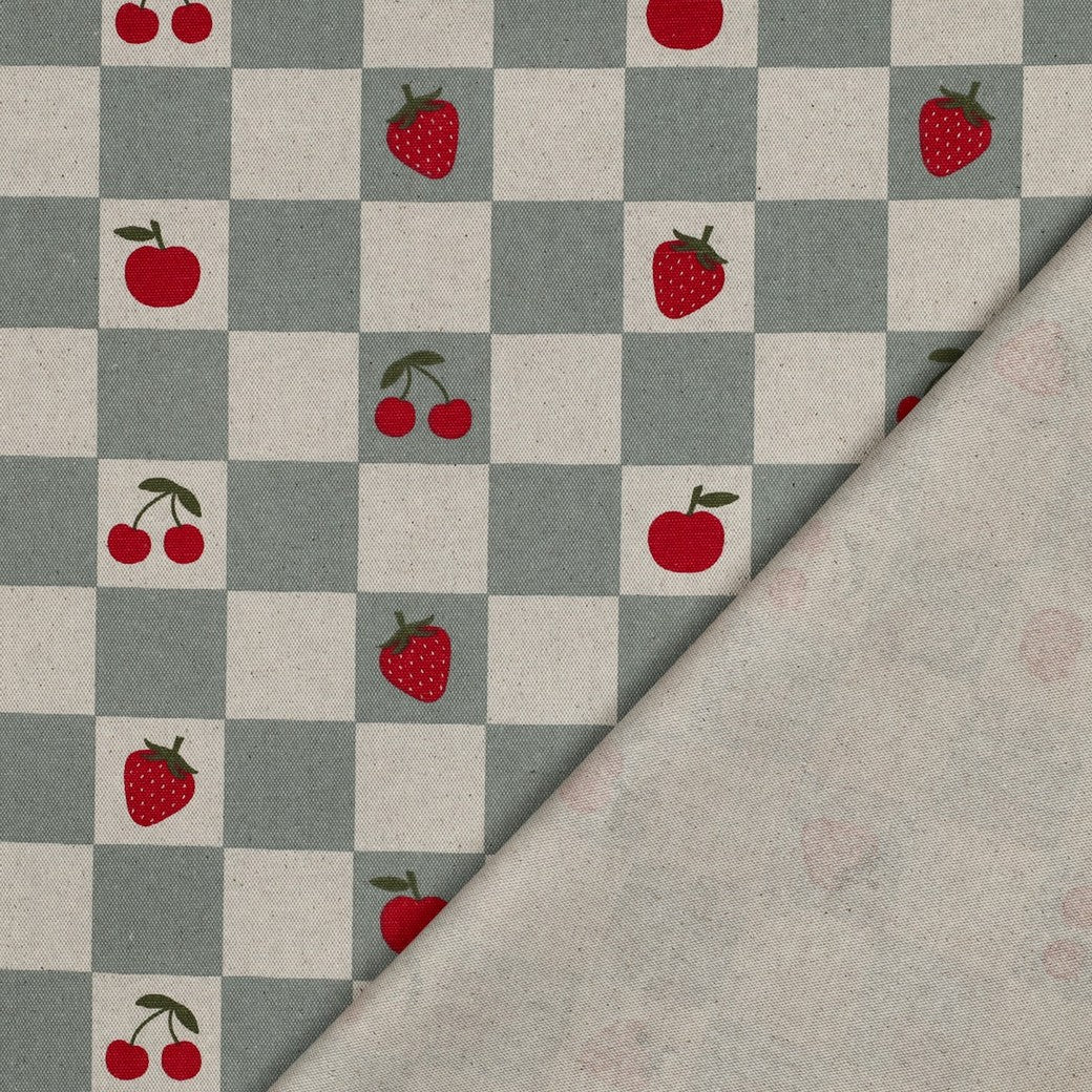 Coated canvas linnenlook ruit/fruit oudgroen