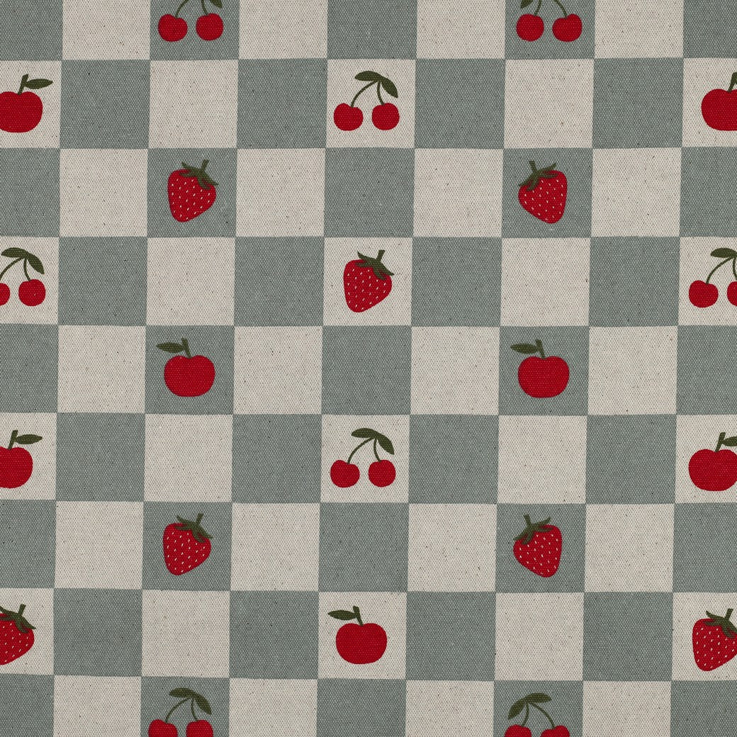 Coated canvas linnenlook ruit/fruit oudgroen