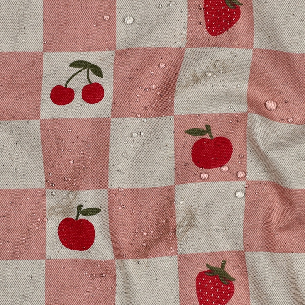 Coated canvas linnenlook ruit/fruit roze