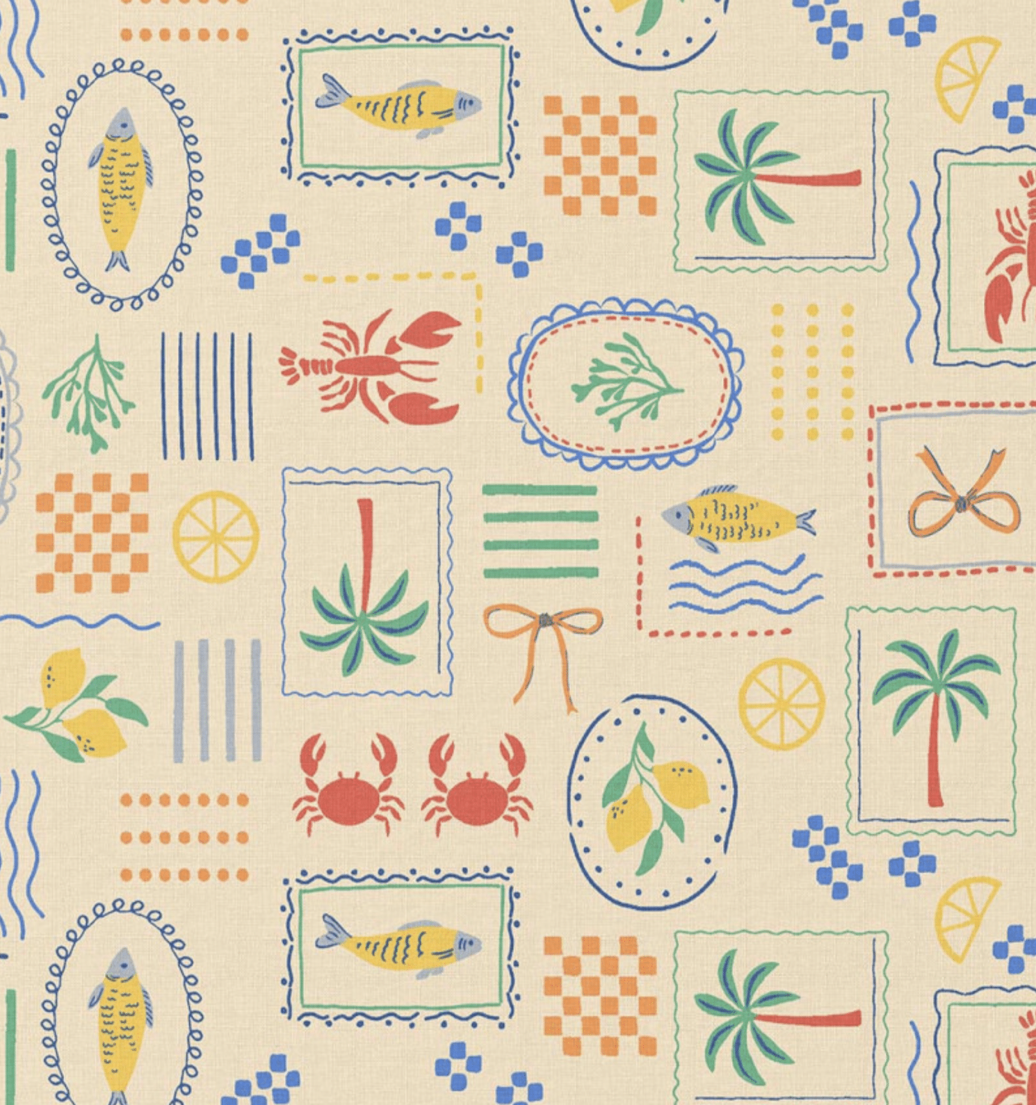 Coated katoen zomer ecru/blauw