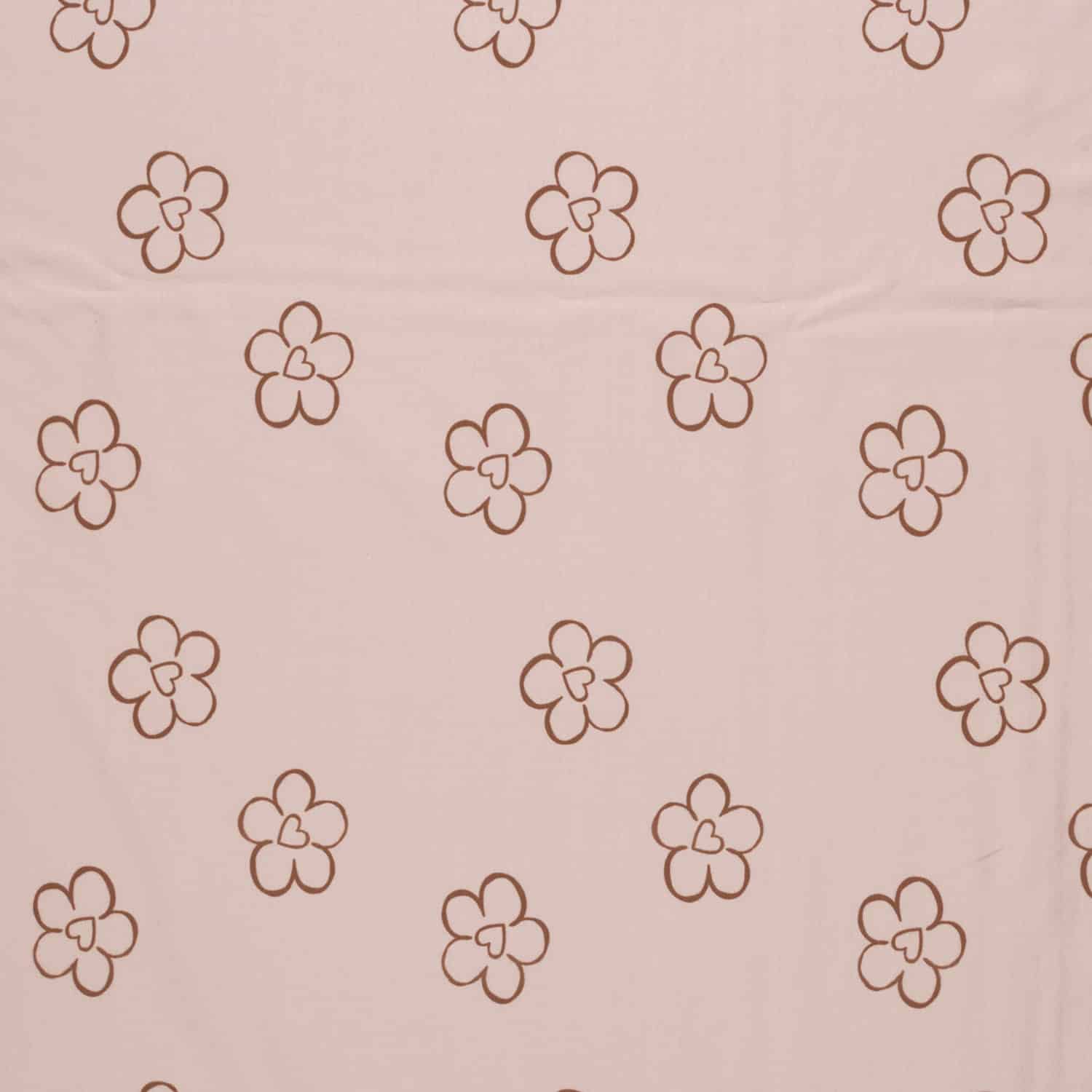 Coupon 125cm jersey bloemen/harten roze