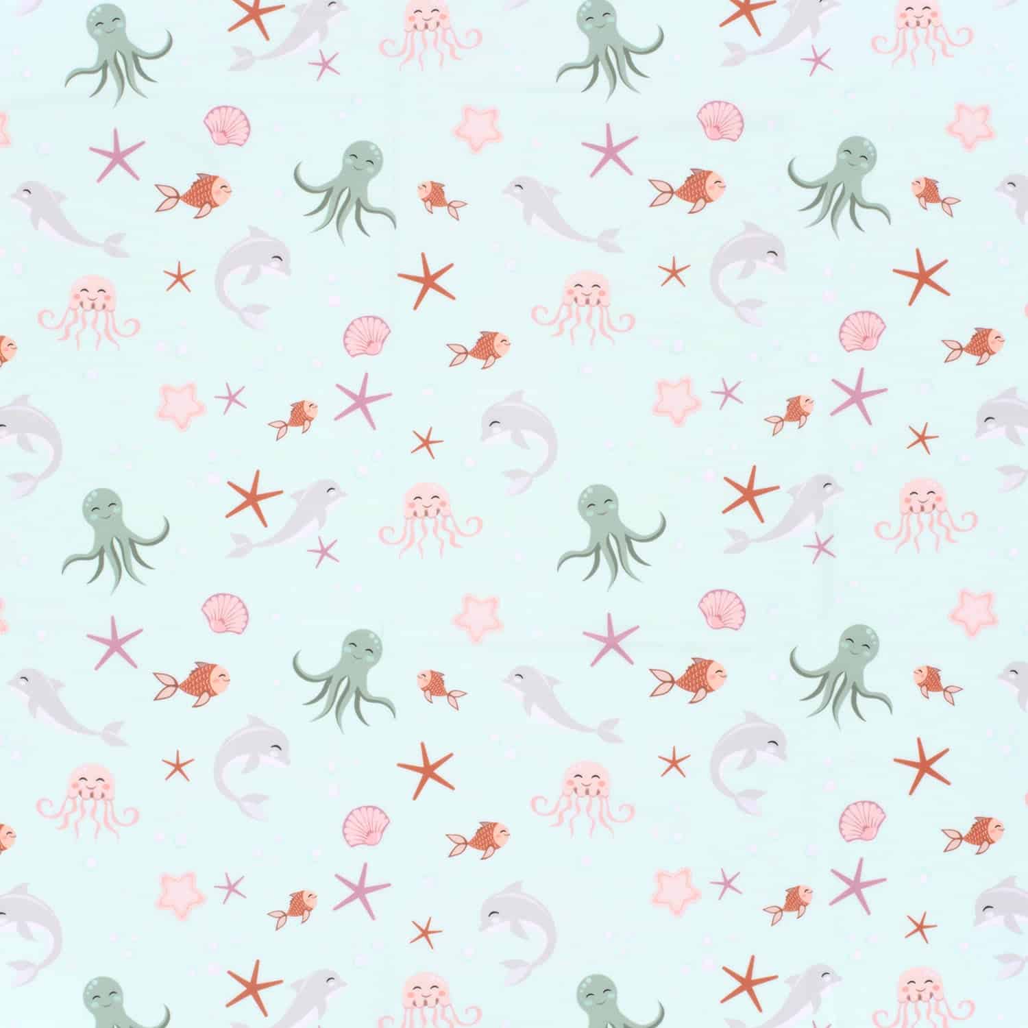 Coupon 40cm swimwear lycra recycled jersey UPF50  onderzeewereld mint