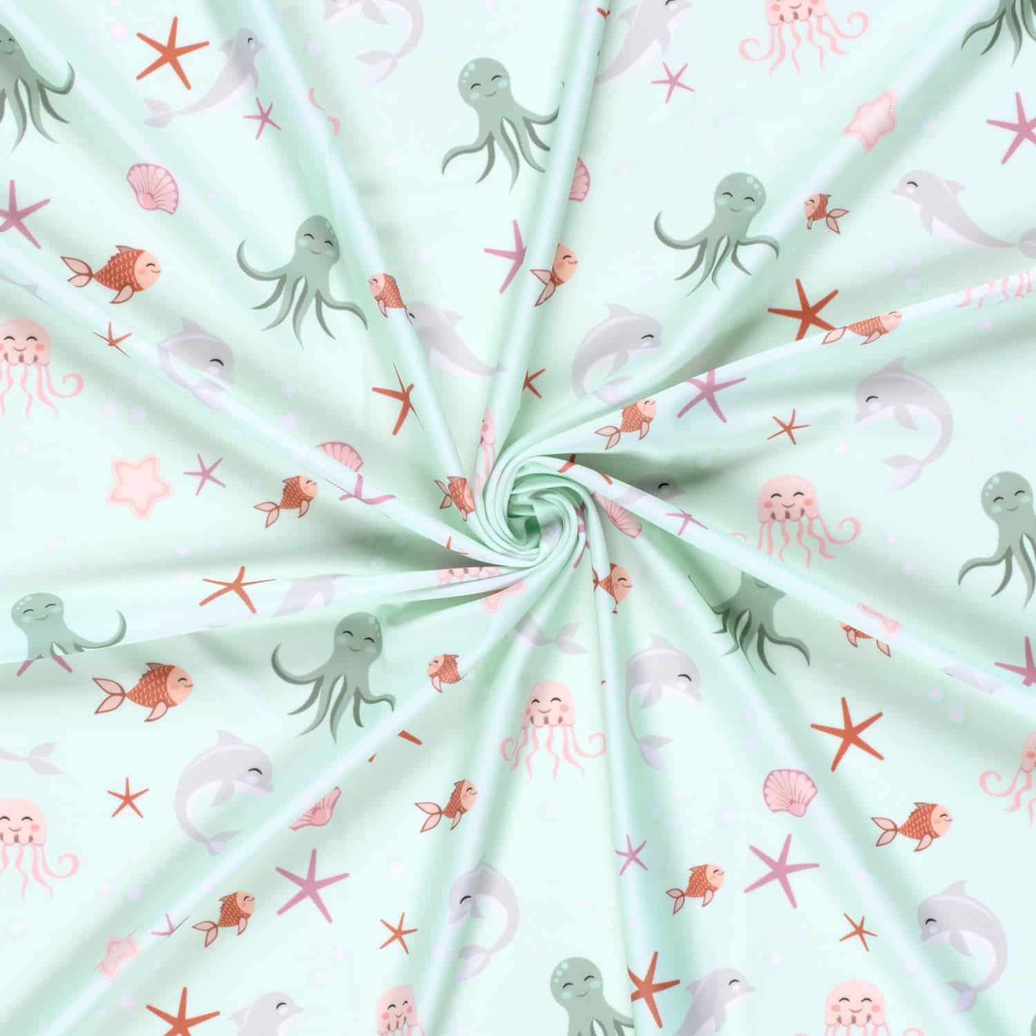 Coupon 40cm swimwear lycra recycled jersey UPF50  onderzeewereld mint