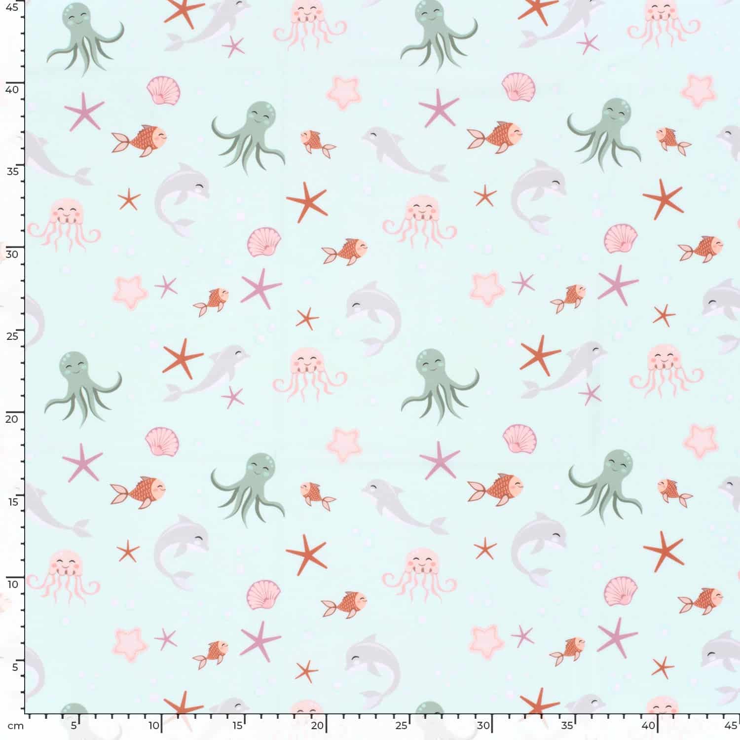 Coupon 40cm swimwear lycra recycled jersey UPF50  onderzeewereld mint