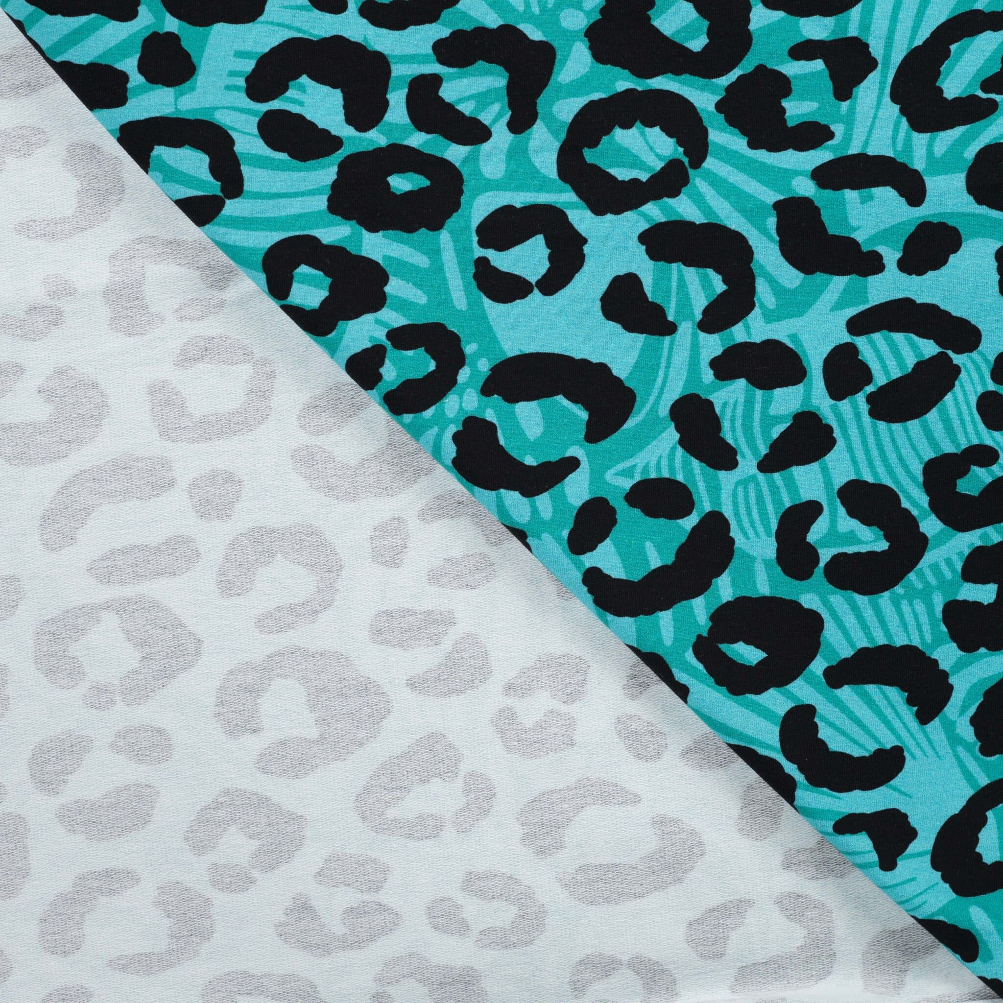 Coupon 60cm french terry digitaal luipaardprint tiffany