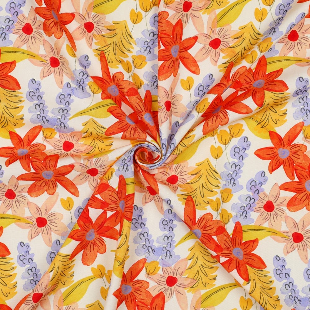Coupon 60cm Viscose radiance digitaal bloemen multicolor