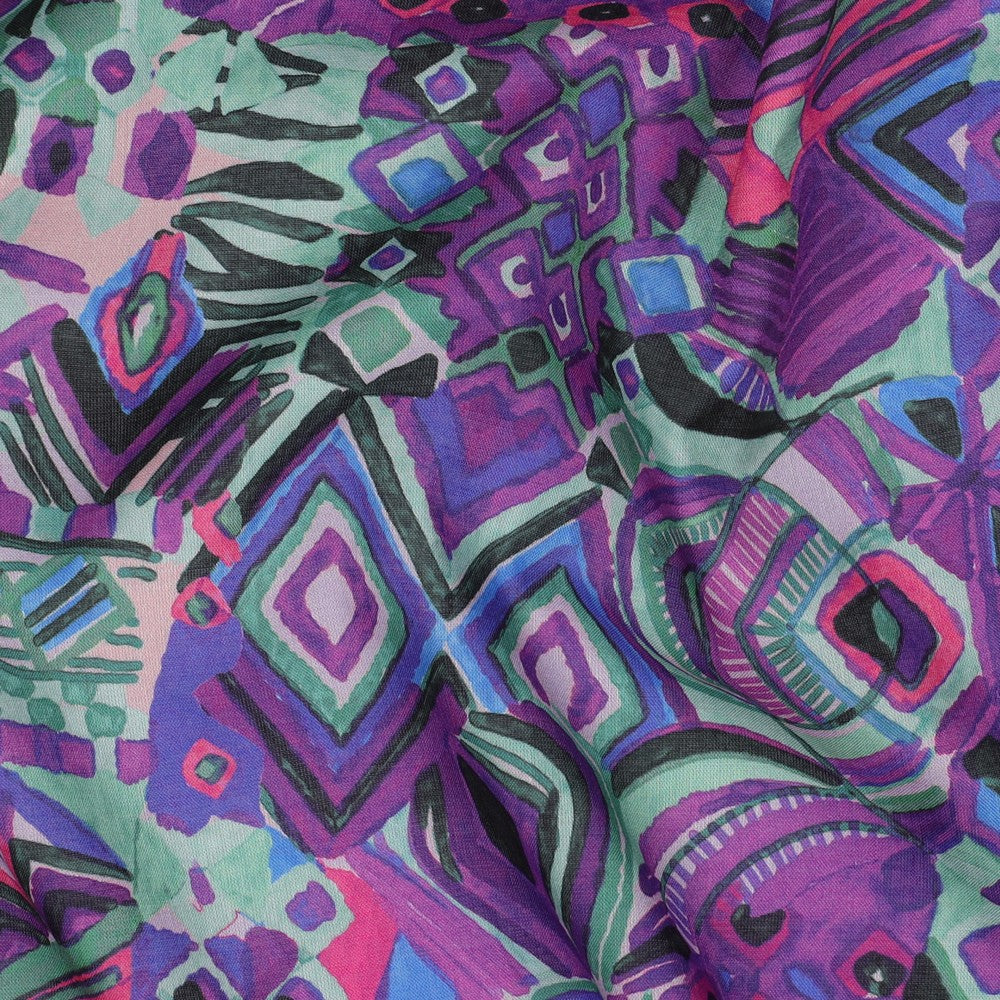 Coupon 85cm katoenen voile abstract paars