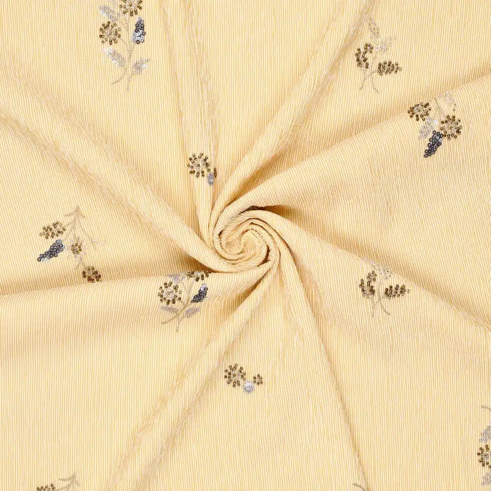 Crinkle strepen geborduurde bloemen/pailetten geel