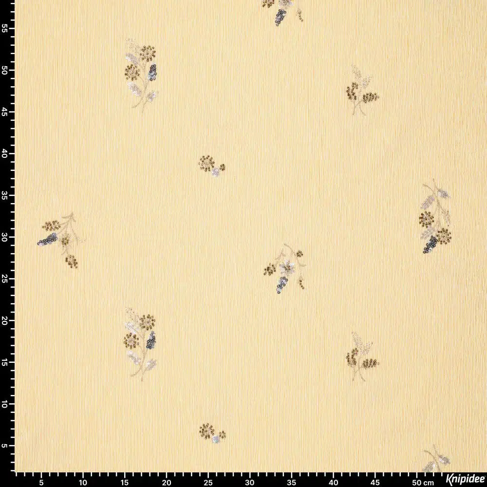 Crinkle strepen geborduurde bloemen/pailetten geel
