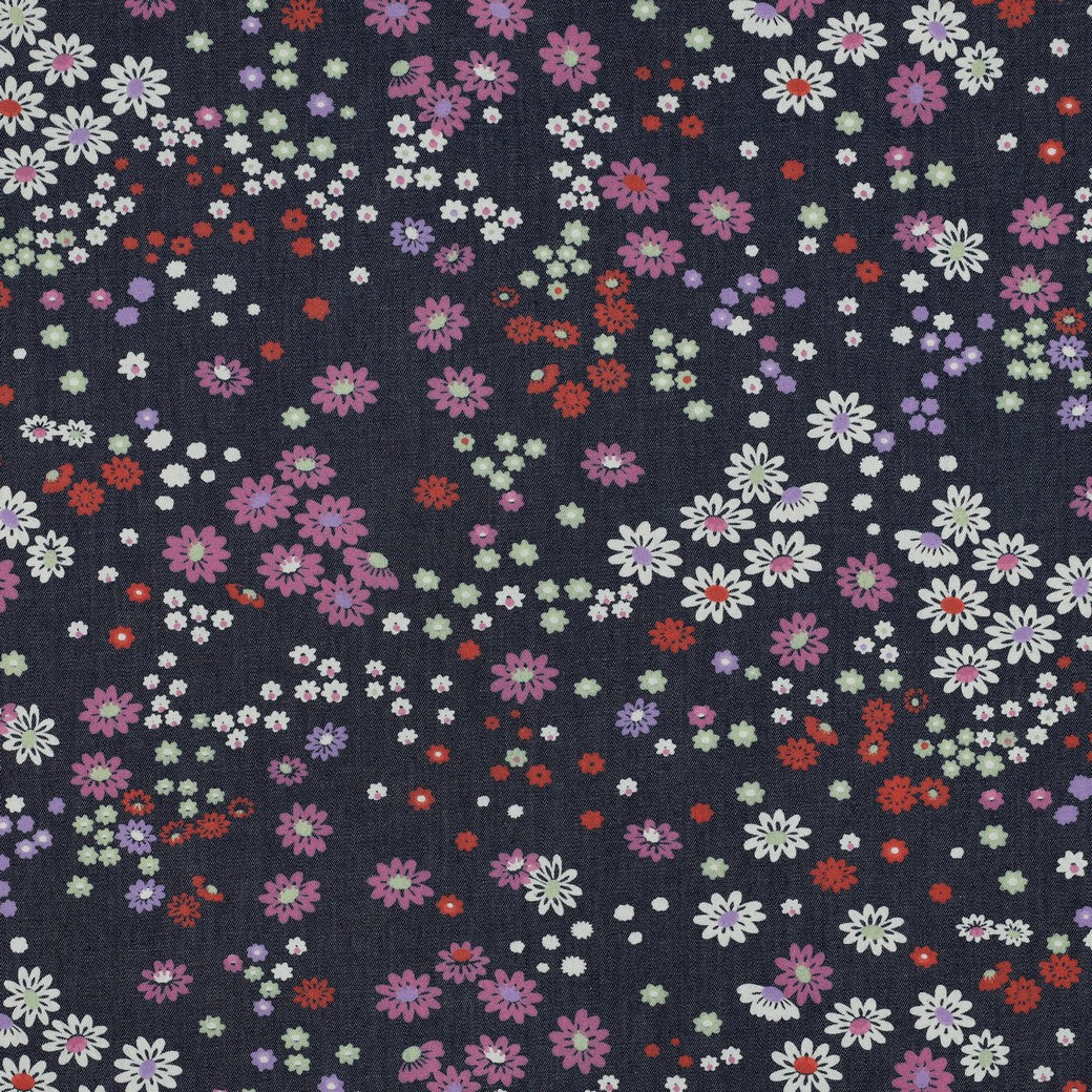 Denim bloemen jeansblauw