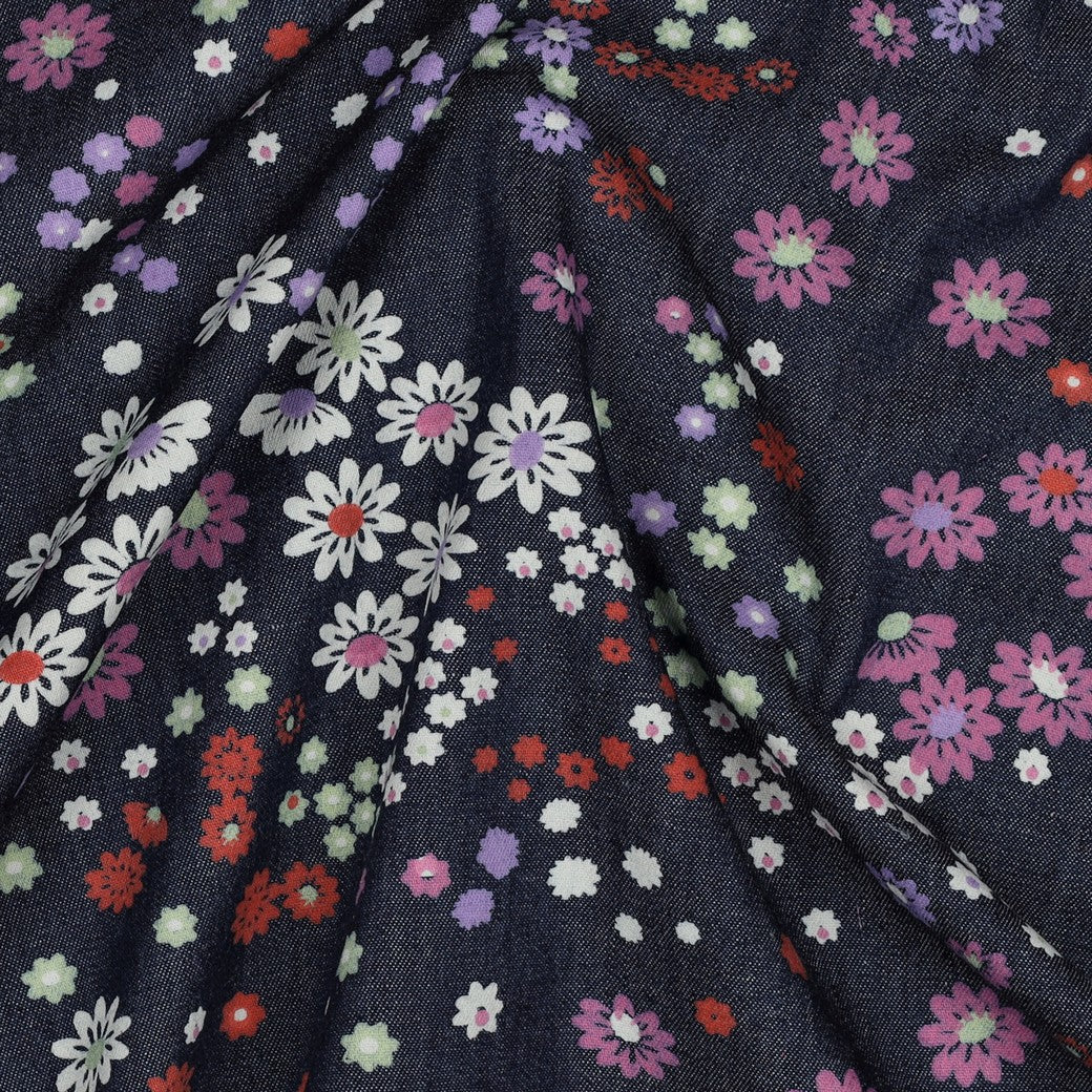 Denim bloemen jeansblauw