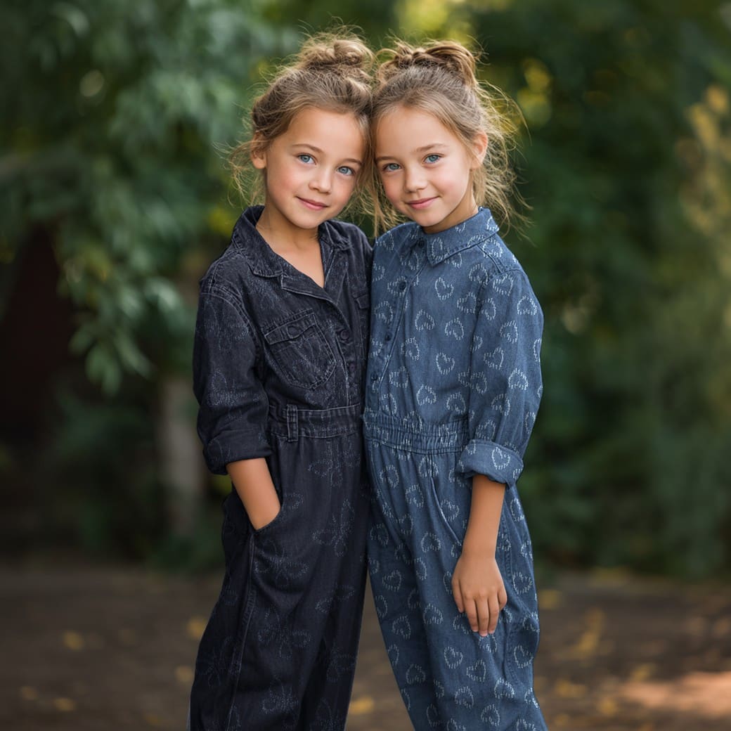 Denim jacquard harten jeansblauw