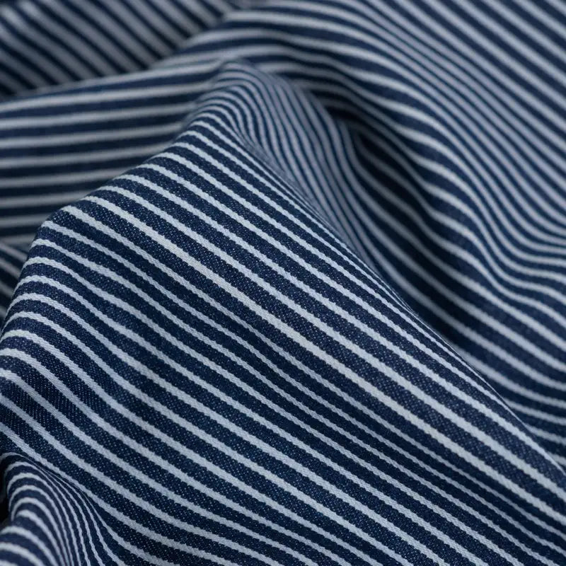 Denim jacquard stretch strepen donker jeansblauw