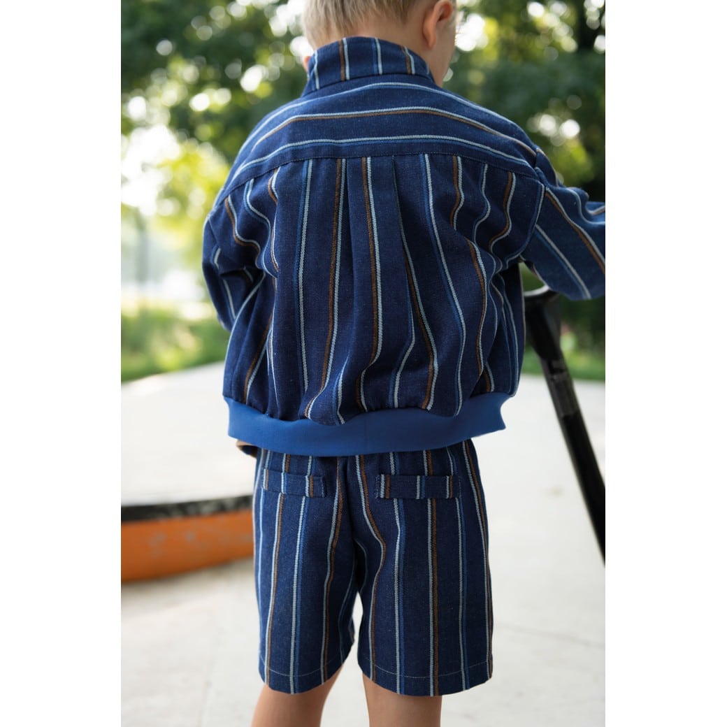 Denim strepen indigo/bruin