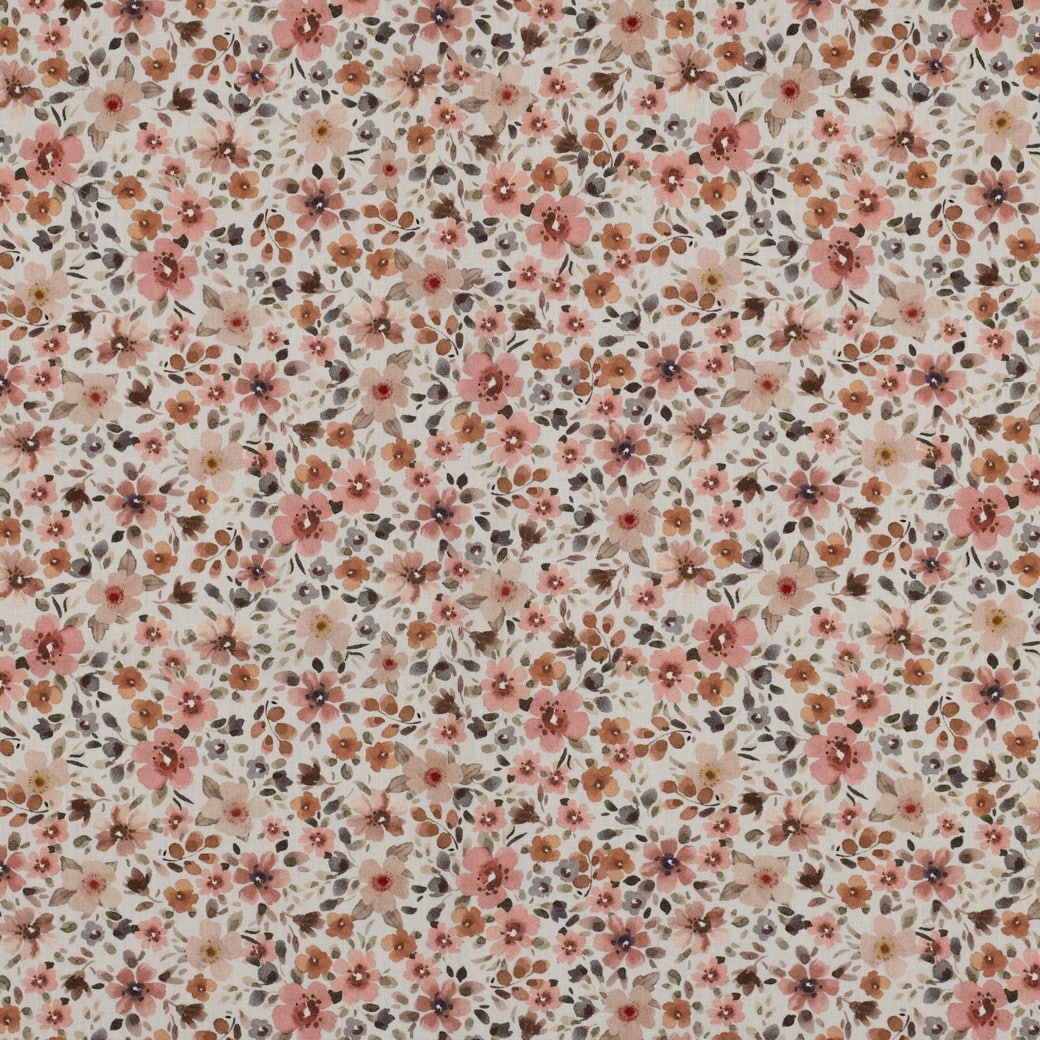Fine poplin bloemen perzik/offwhite