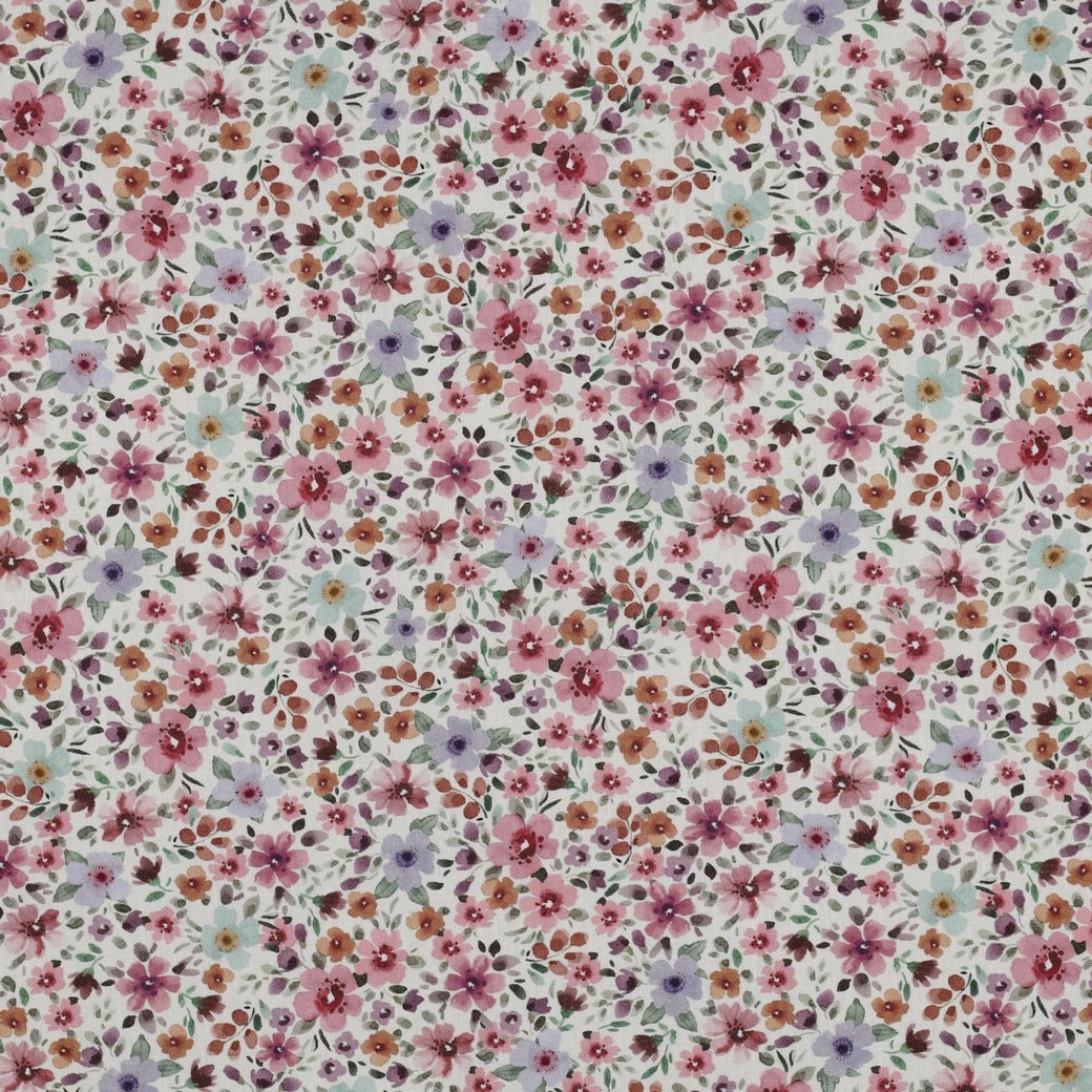 Fine poplin bloemen roze/wit