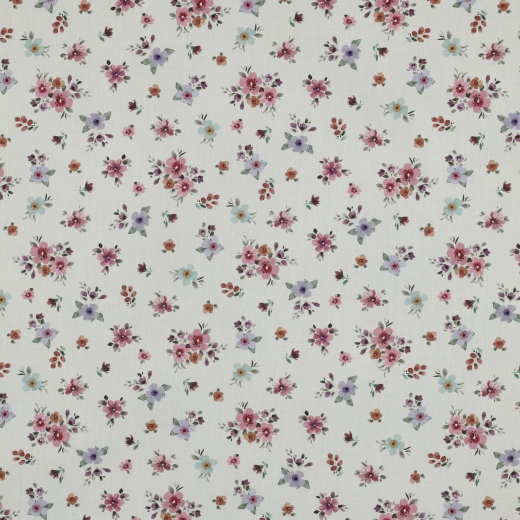 Fine poplin bloemen wit/roze