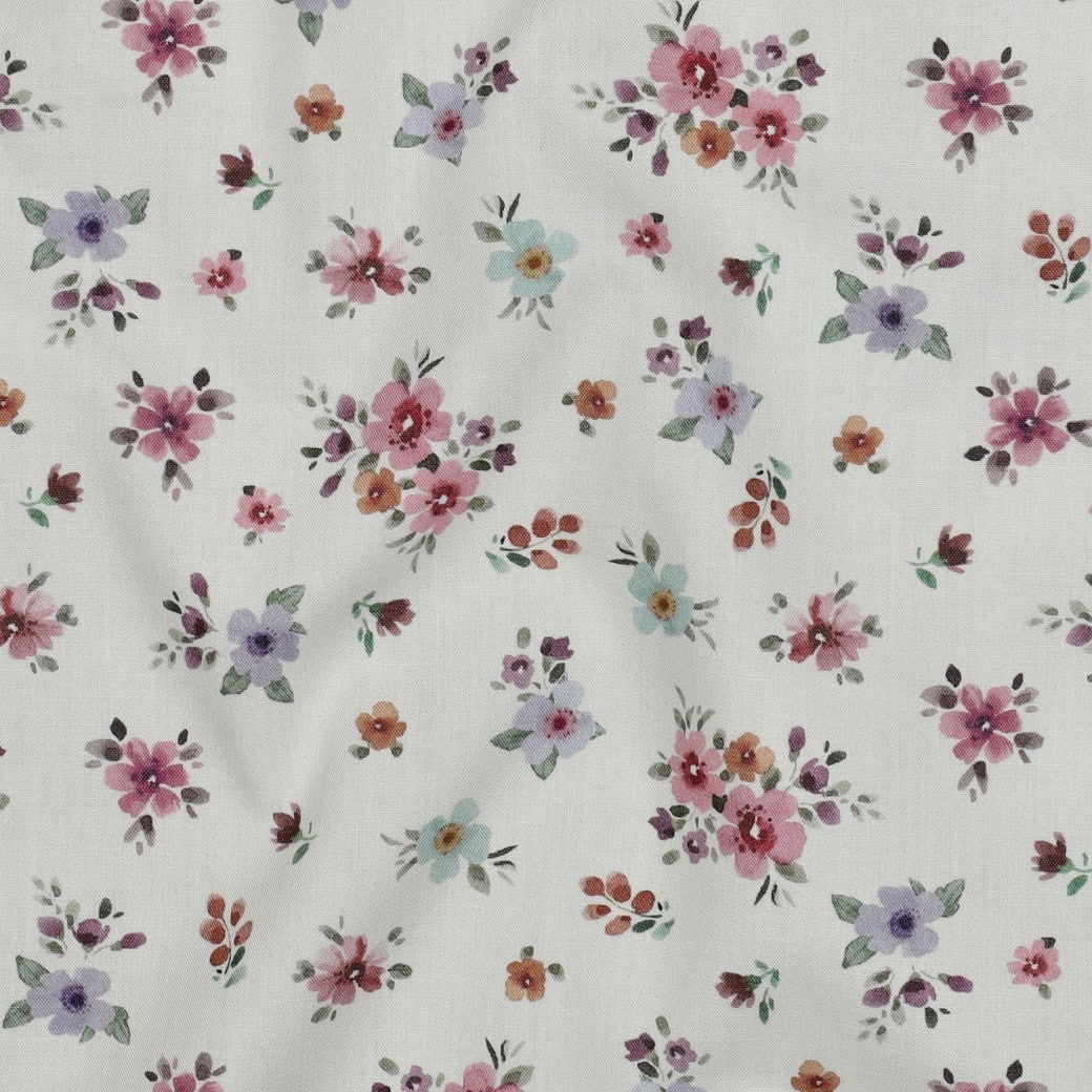 Fine poplin bloemen wit/roze