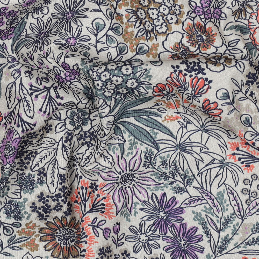 Fine poplin digitaal bloemen offwhite